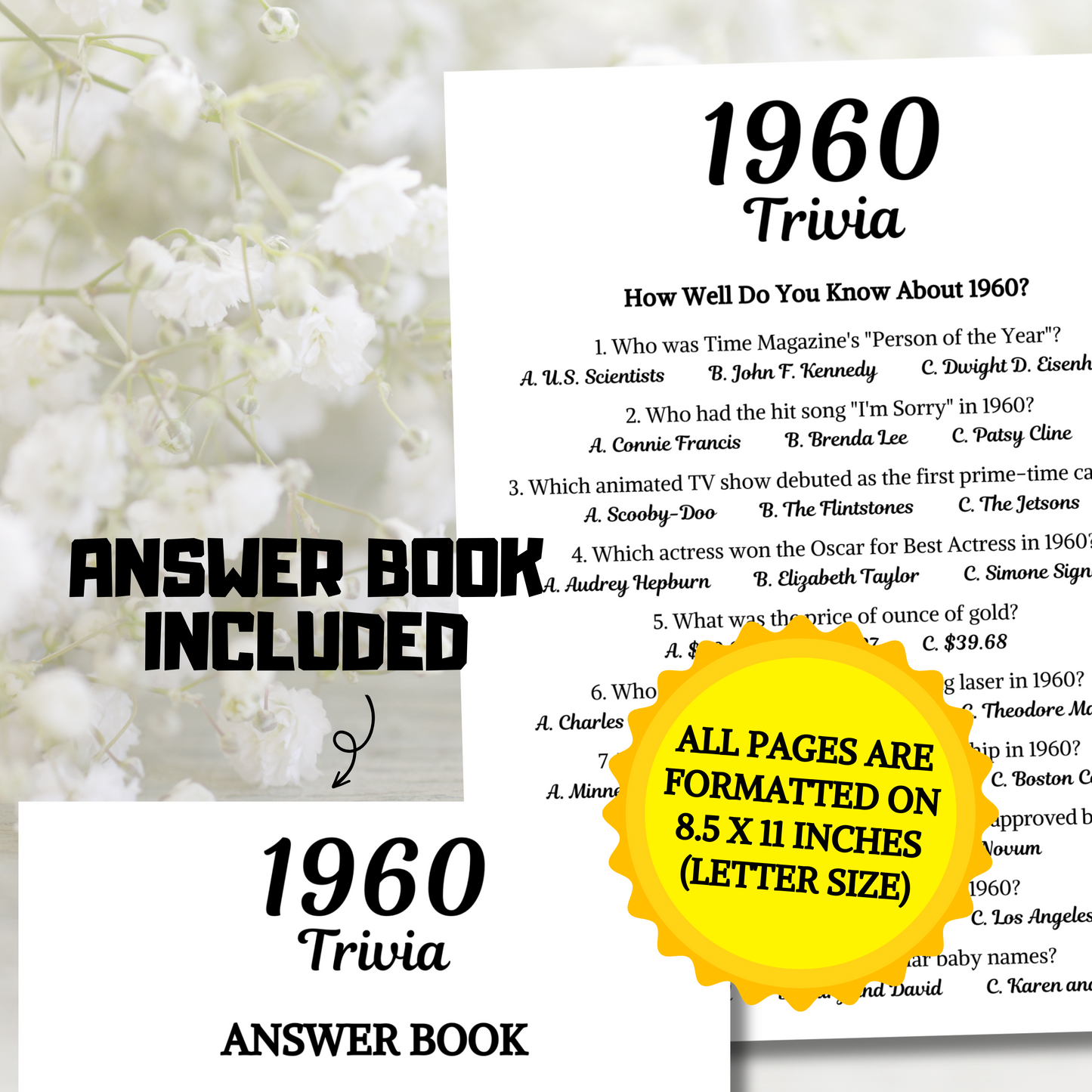 1960 Trivia Game | Printable 65th Birthday Party Game