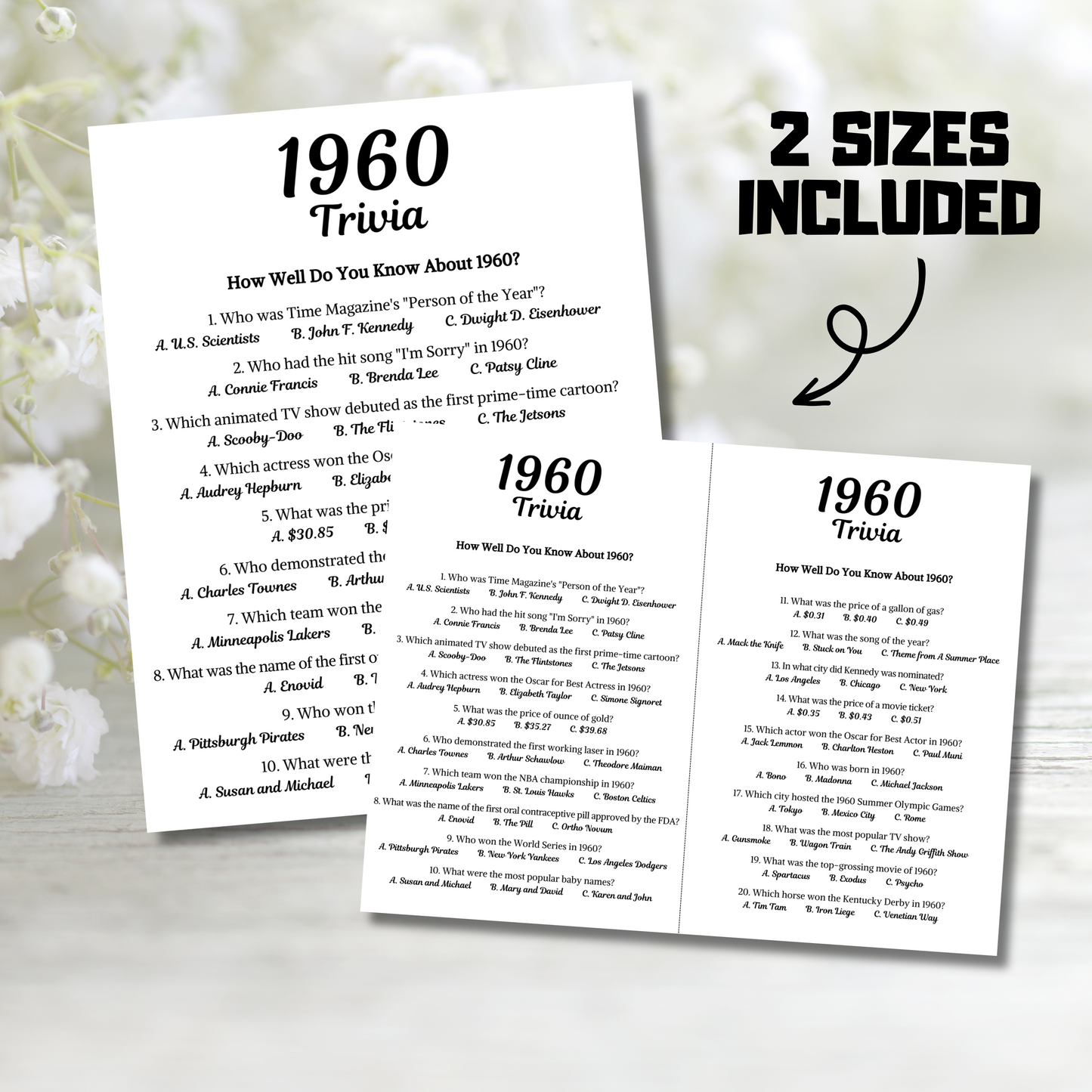 1960 Trivia Game | Printable 65th Birthday Party Game