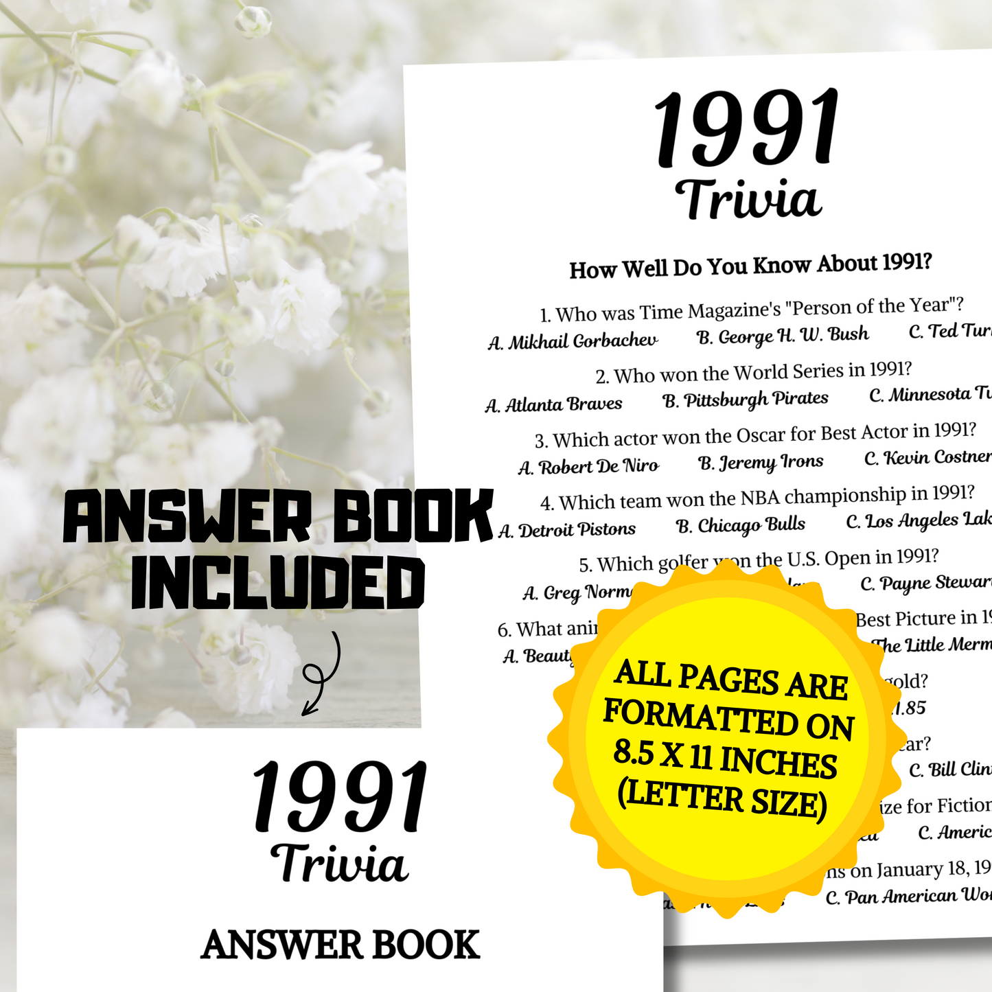 1991 Trivia Game | Printable 34th Birthday Party Game