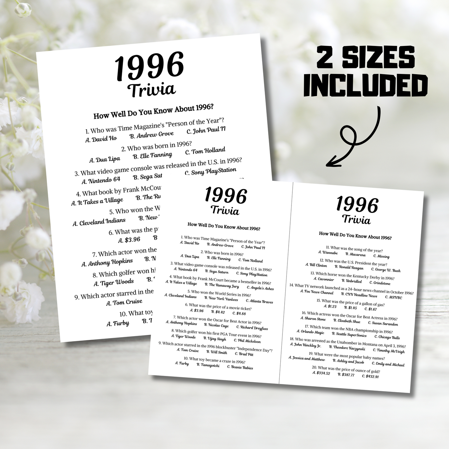 1996 Trivia Game | Printable 29th Birthday Party Game
