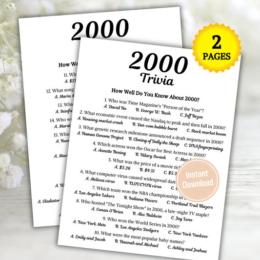 2000 Trivia Game | Printable 25th Birthday Party Game