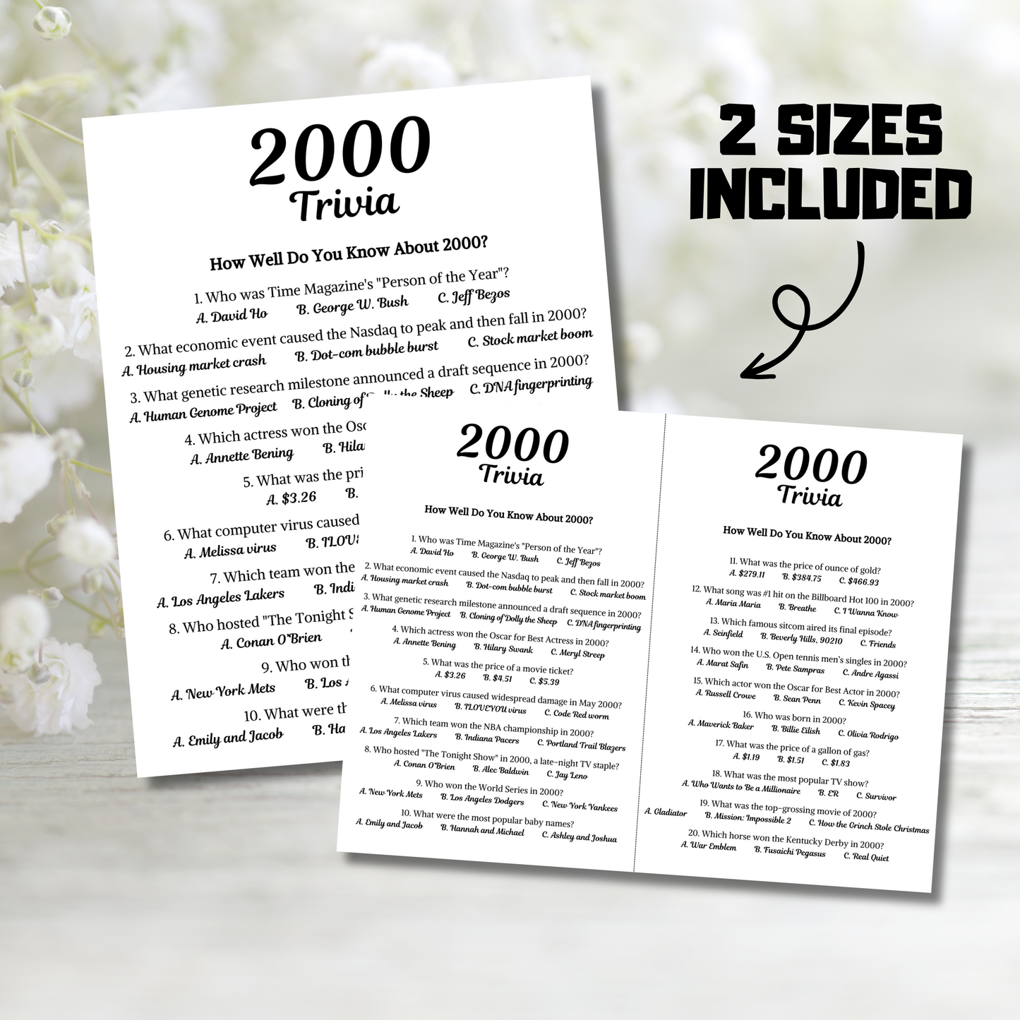 2000 Trivia Game | Printable 25th Birthday Party Game