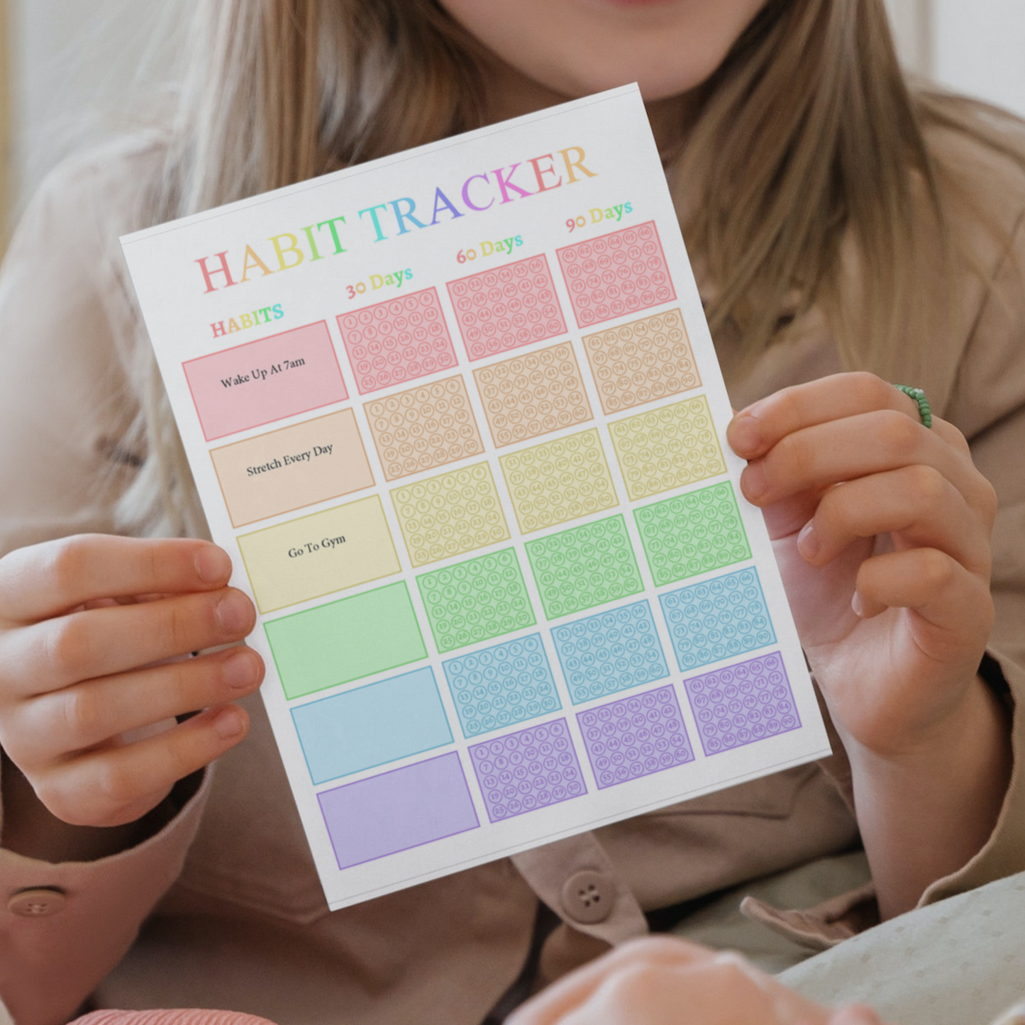 90 Day Habit Tracker 1: Rainbow Color Print Out Demo