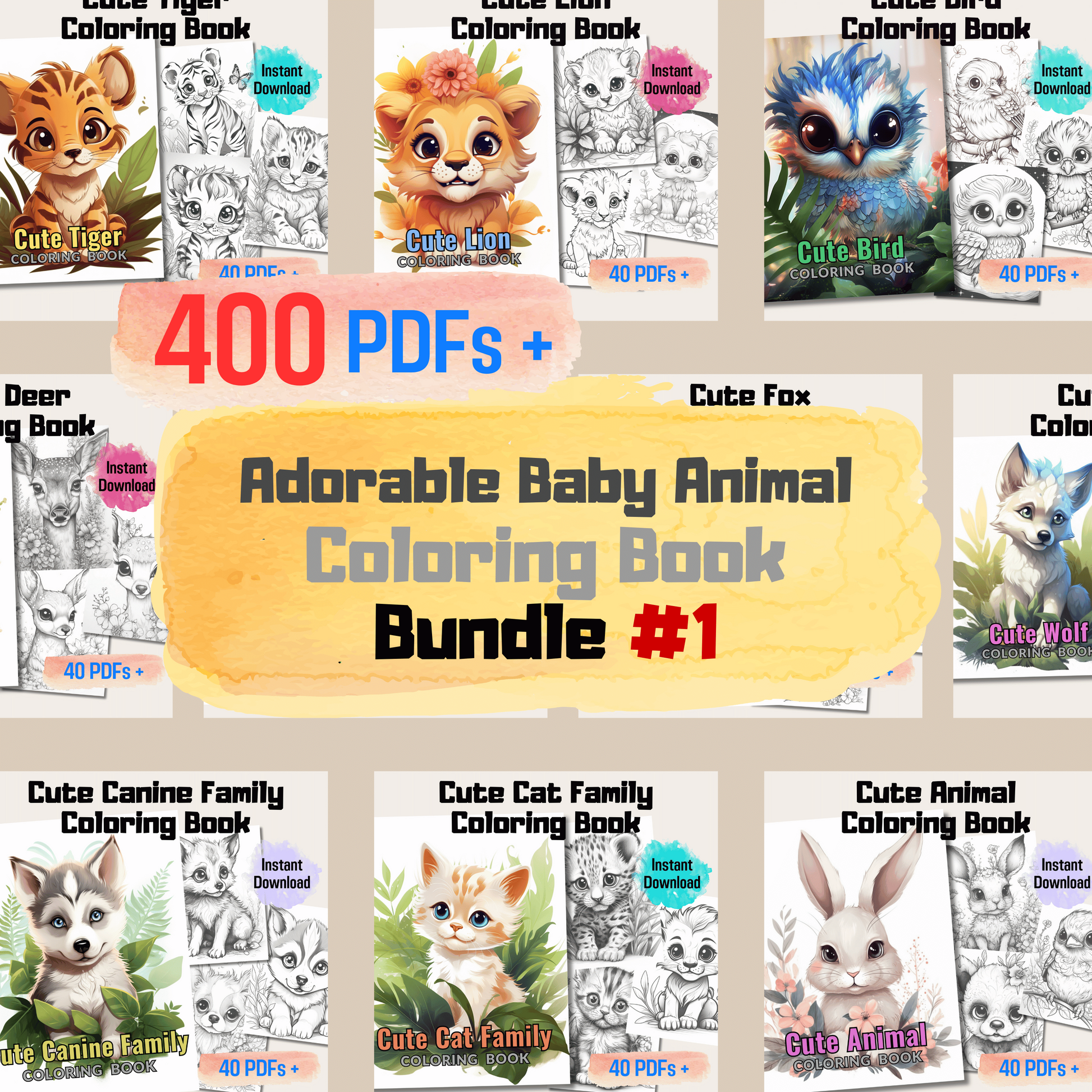 Adorable Baby Animal Coloring Book Bundle 1: Baby Animals