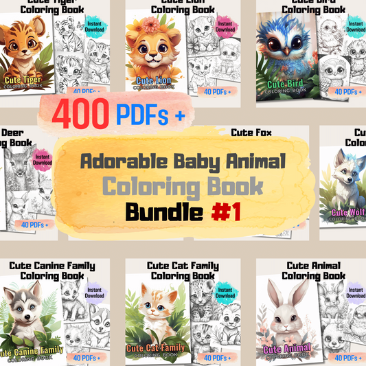 Adorable Baby Animal Coloring Book Bundle 1: Baby Animals