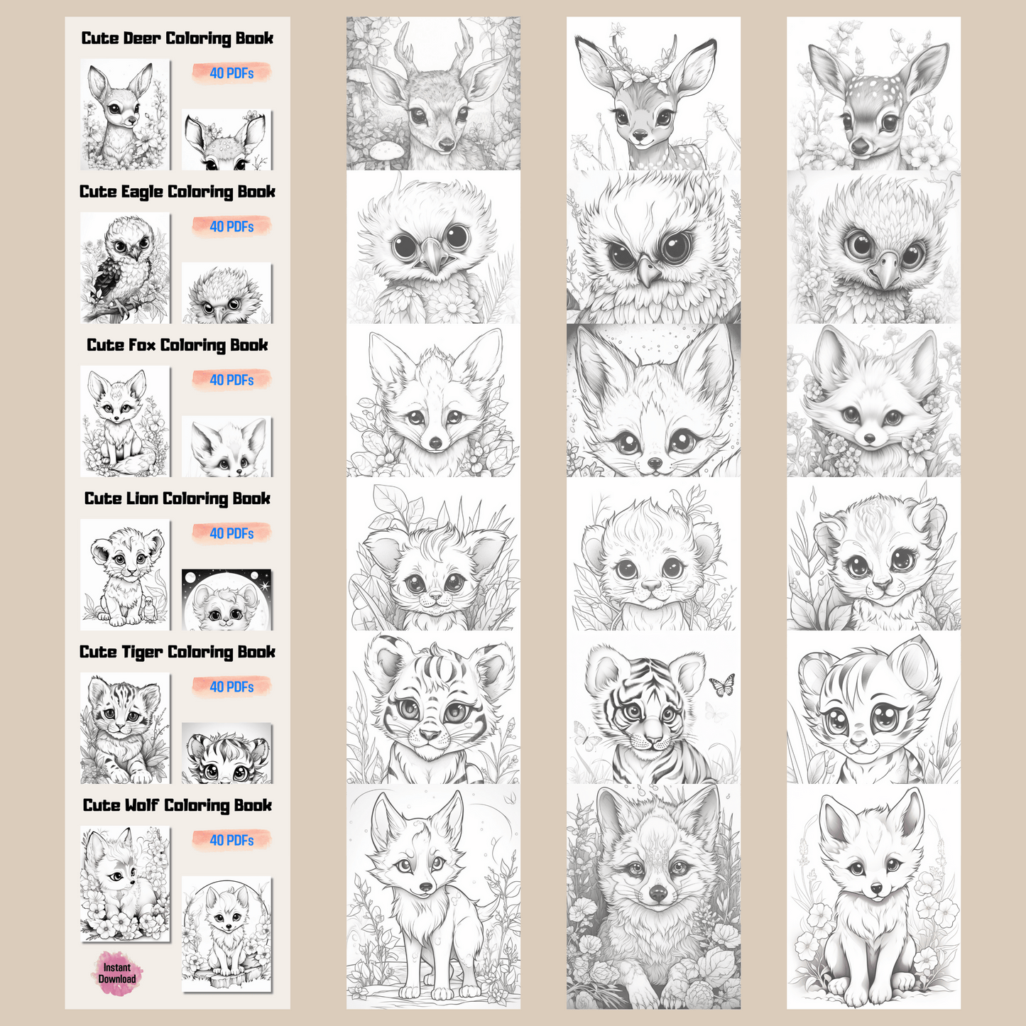 Adorable Baby Animal Coloring Book Bundle 1: Baby Animals 200 Pages Included
