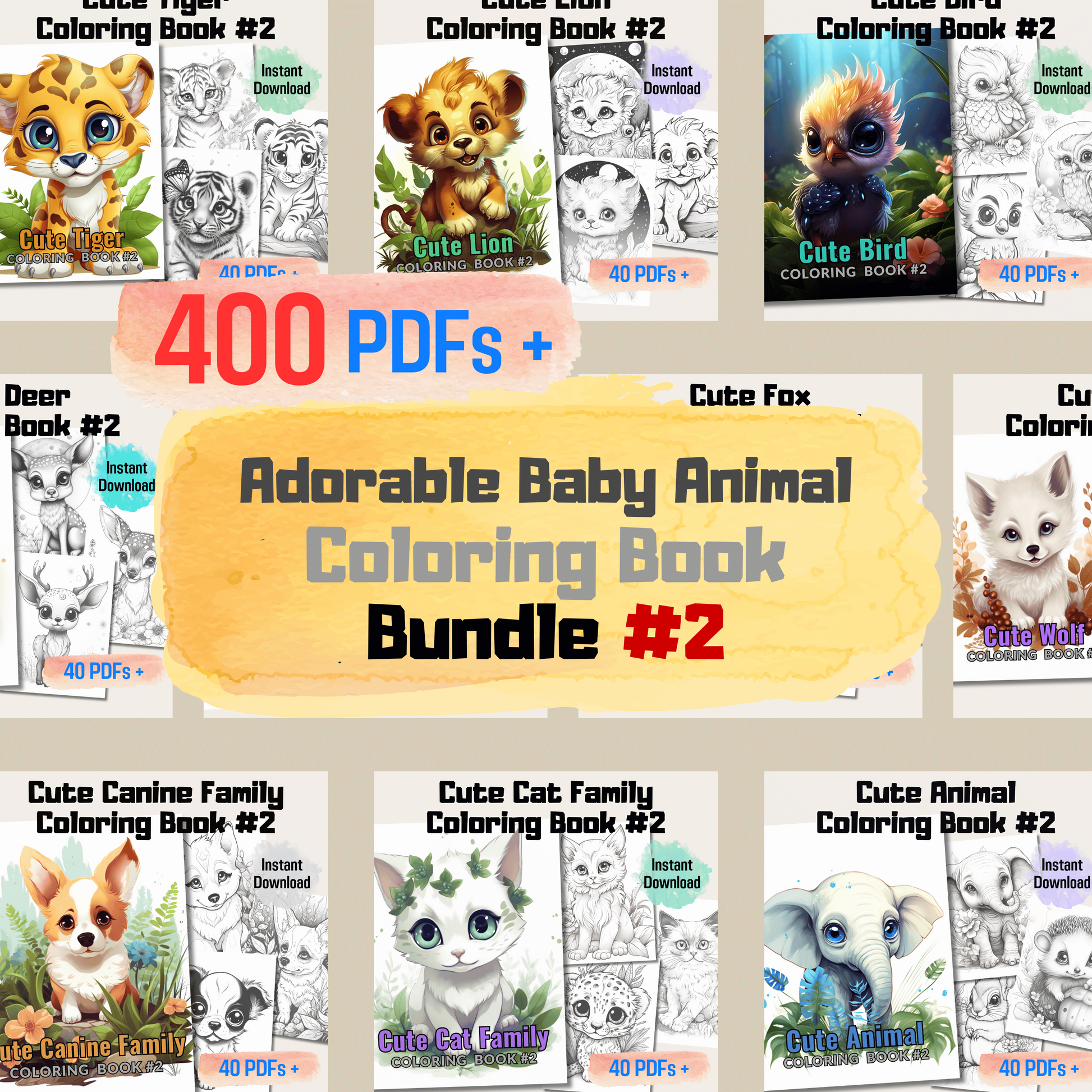 Adorable Baby Animal Coloring Book Bundle 2: Baby Animals