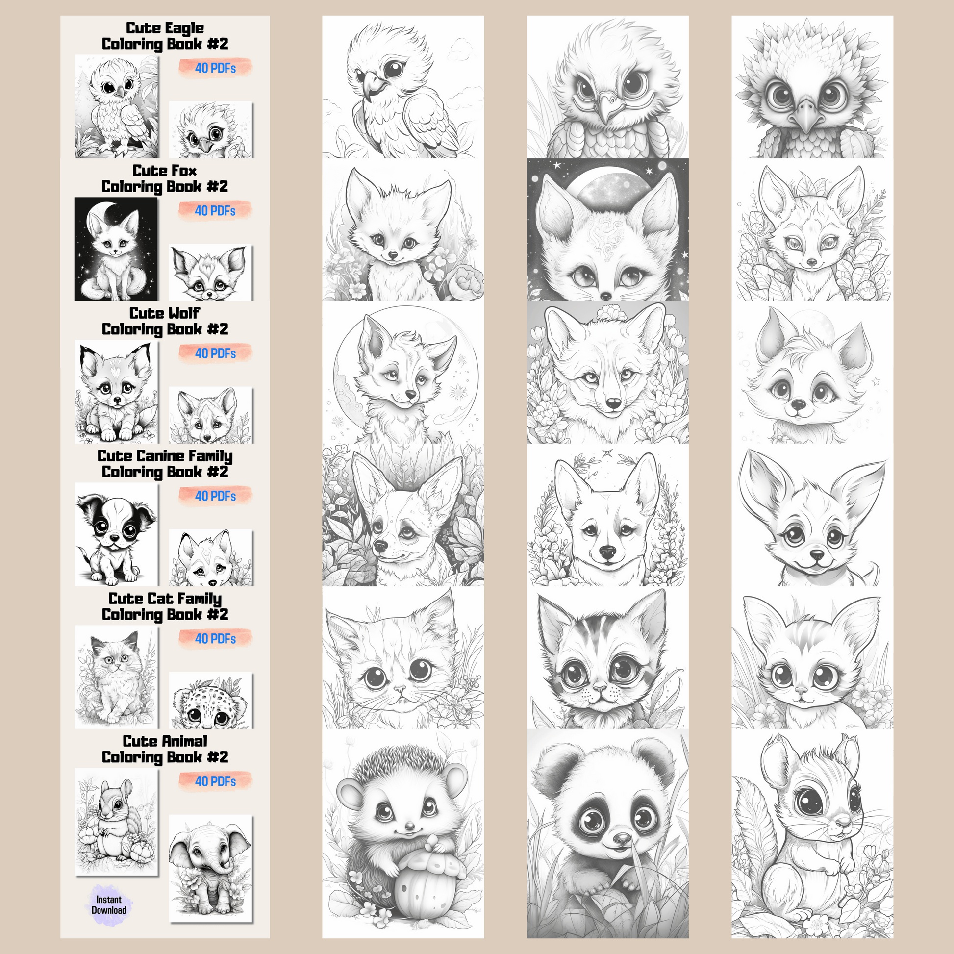 Adorable Baby Animal Coloring Book Bundle 2: Baby Animals 200 Pages Included