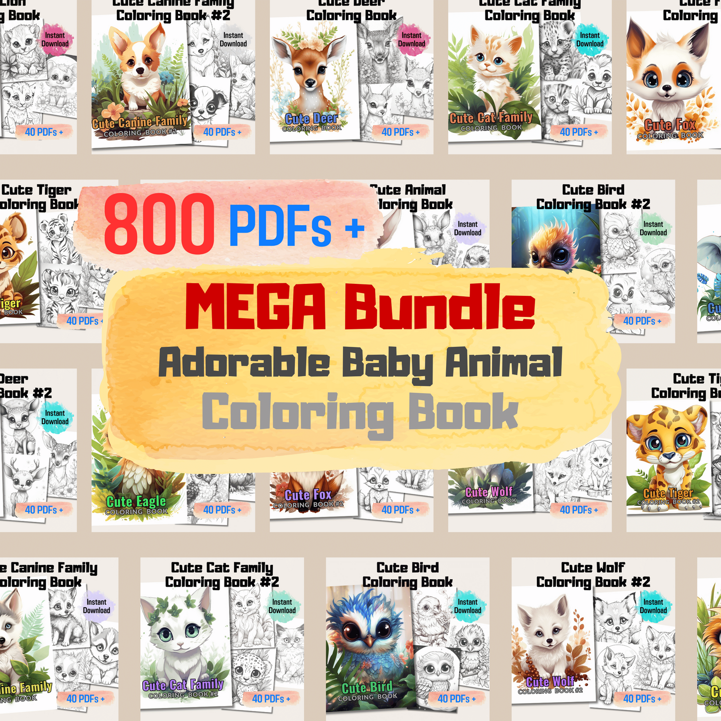 Adorable Baby Animal Coloring Book Mega Bundle: Baby Animals