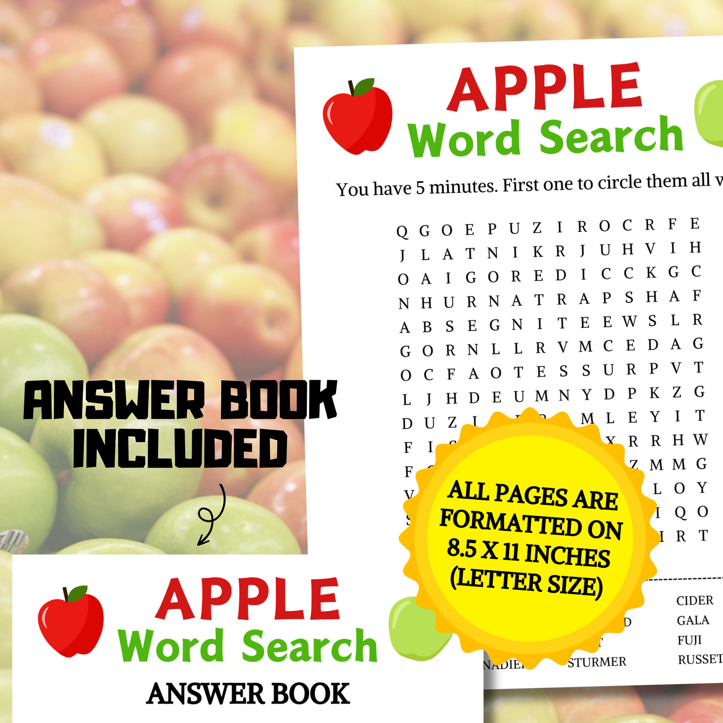 Apple Word Search Game | Minimalist Apple Party Word Find Game