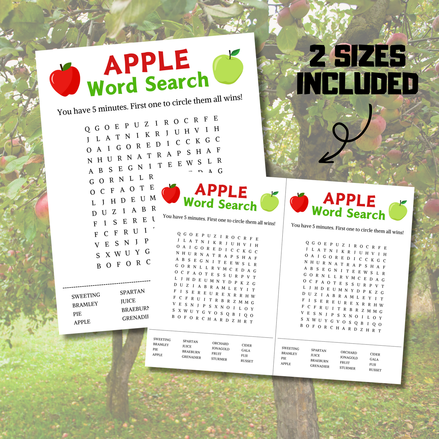 Apple Word Search Game | Minimalist Apple Party Word Find Game