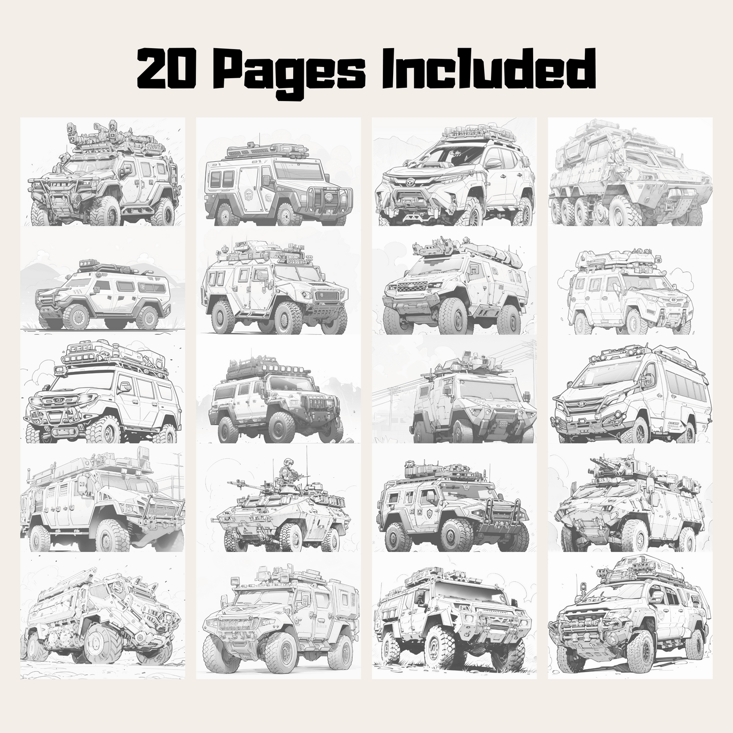 Armored Vehicle Coloring Book, Detailed Trucks and Military Vehicles