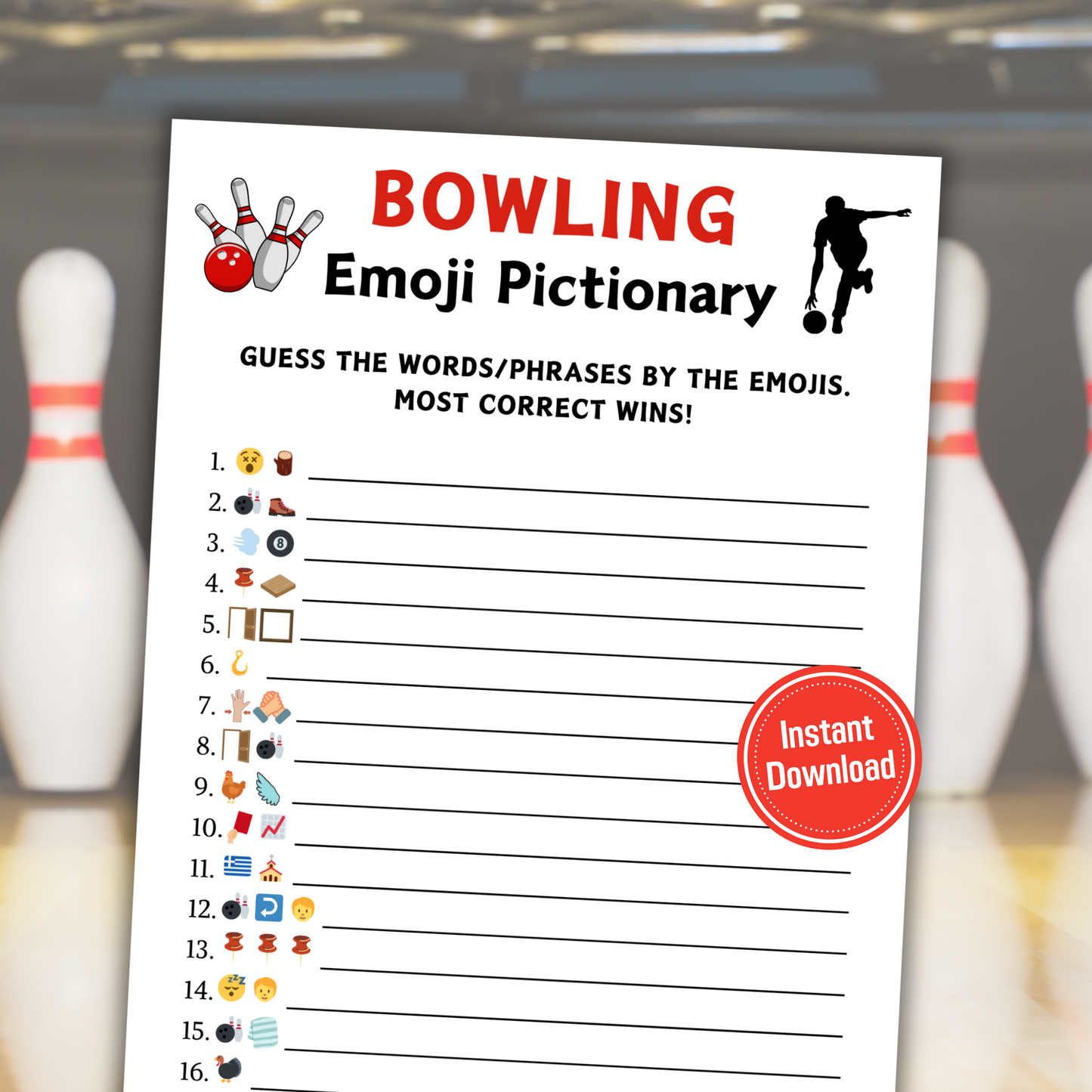 Bowling Emoji Pictionary Game | Printable Bowling Emoji Game
