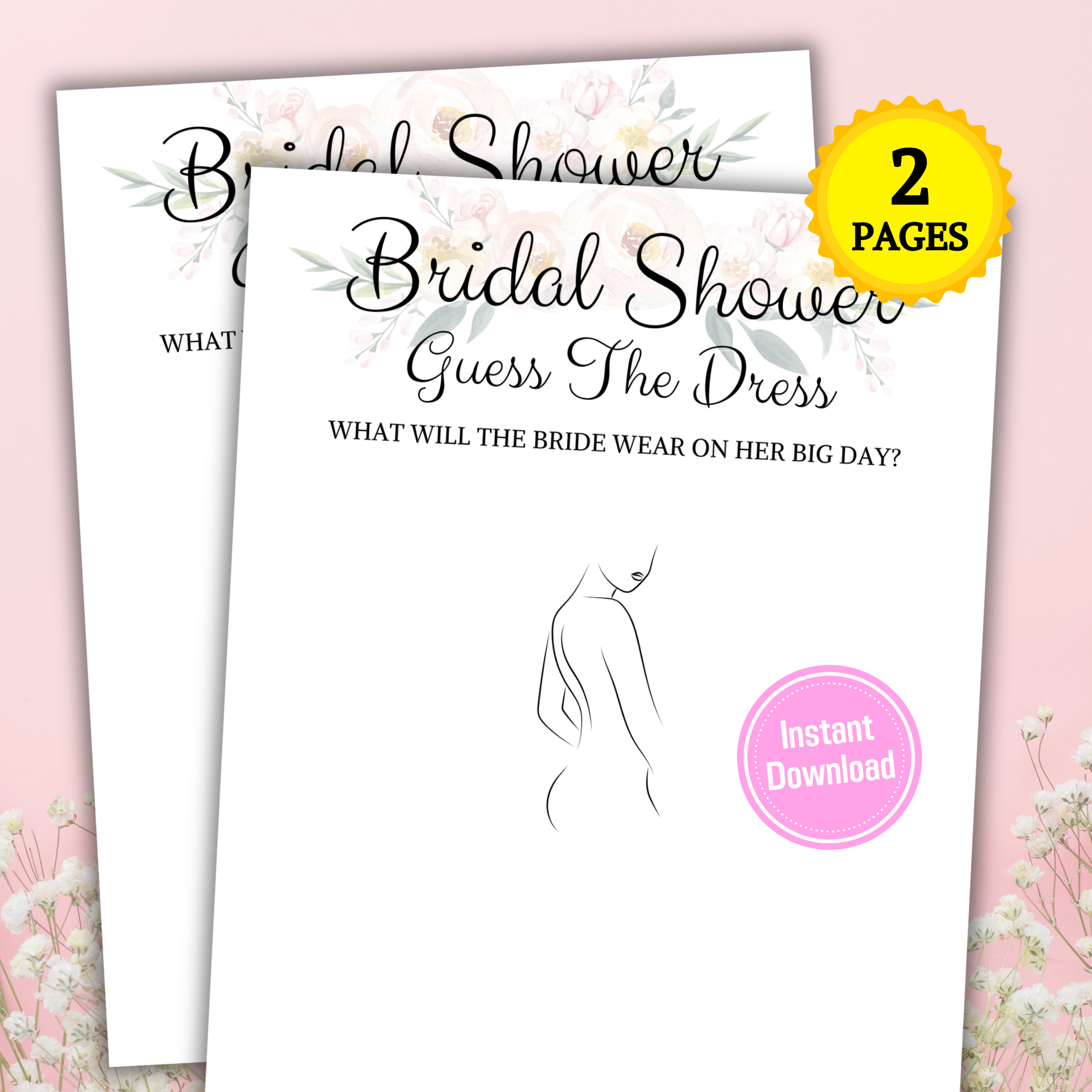 Bridal Shower Guess The Dress Game | Elegant Minimalist Bridal Shower Funny Print For You Bridal Shower Guess The Dress Game | Elegant Minimalist Bridal Shower Funny Print For You