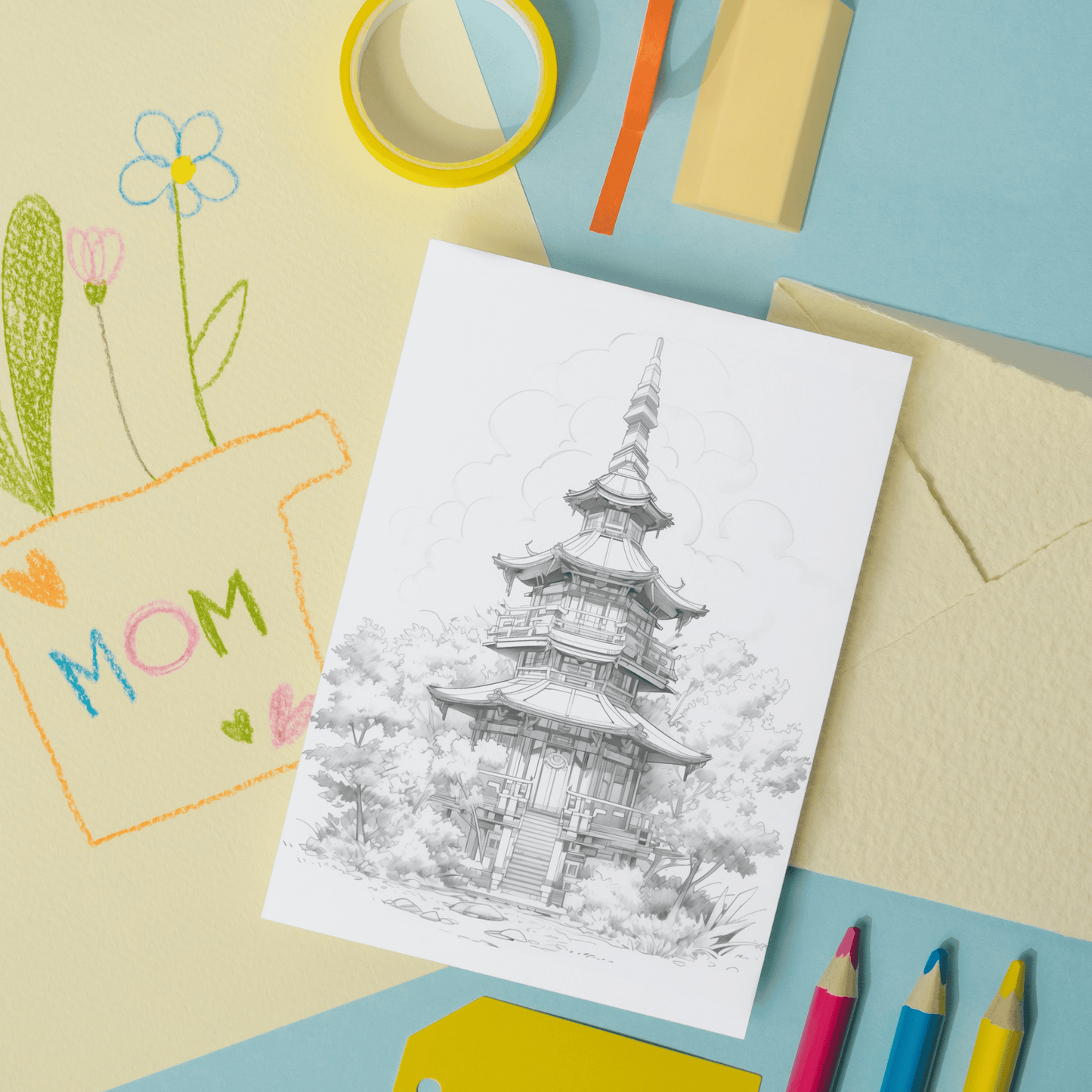 20 Pages China Castle Coloring Book, Detailed Chinese Architecture Art