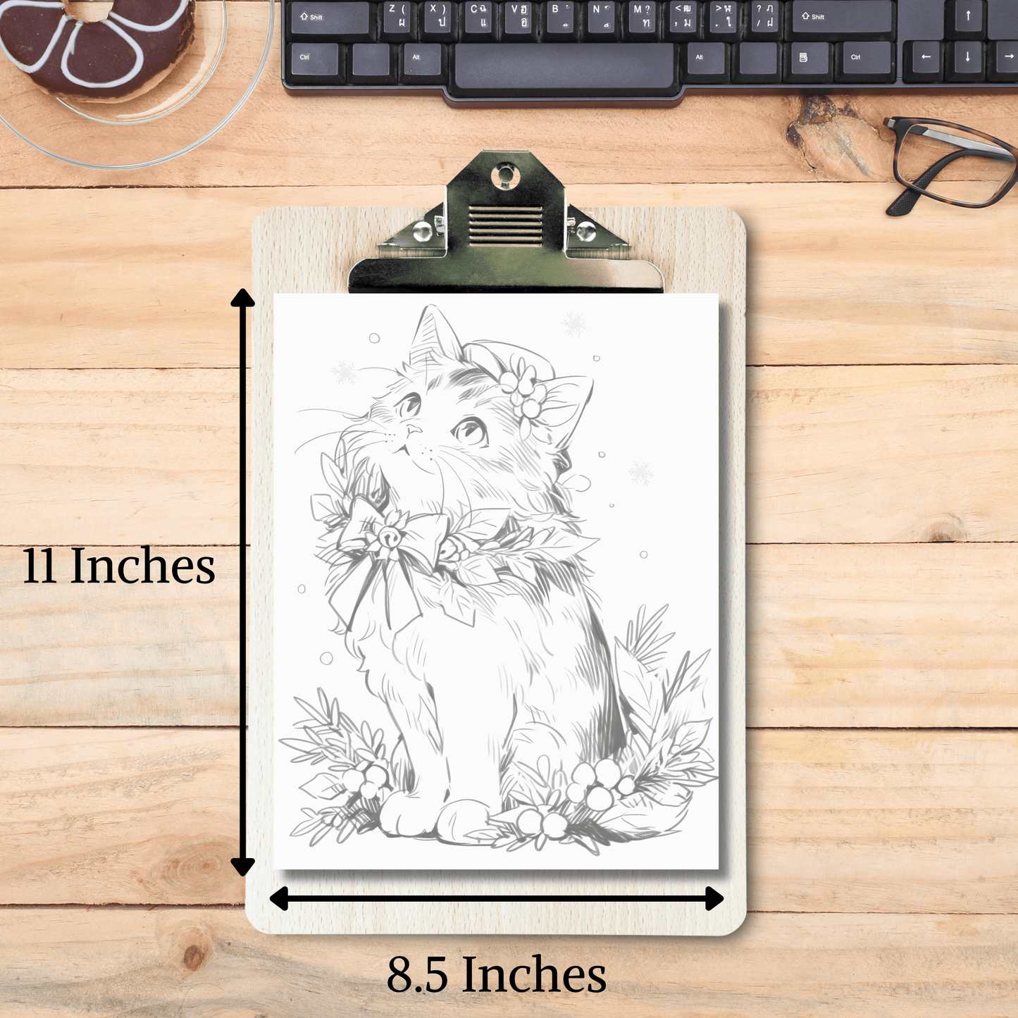 20 Pages Christmas Cats Coloring Book, Cat Grayscale Coloring Pages For All Ages