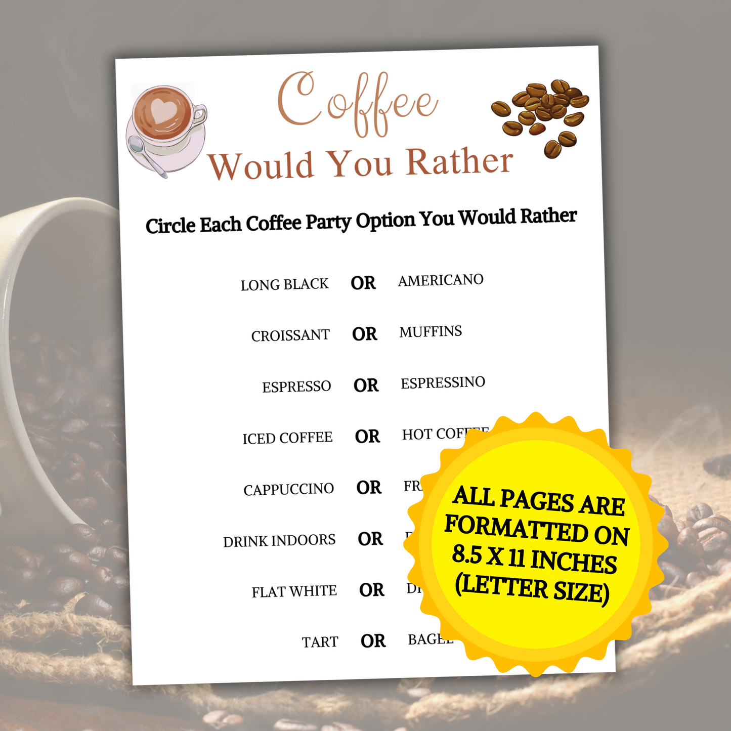 Coffee Would You Rather Game | 2 Pages Coffee This or That Game