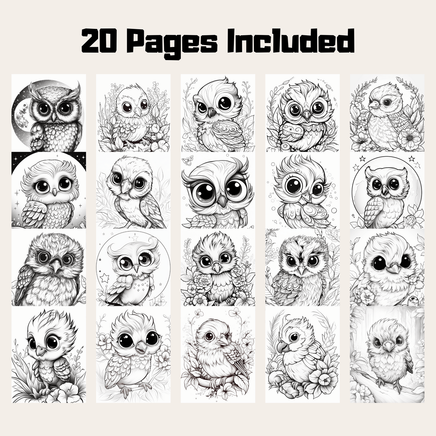 Cute Bird Coloring Book 1: Cute Baby Birds 20 Pages Included