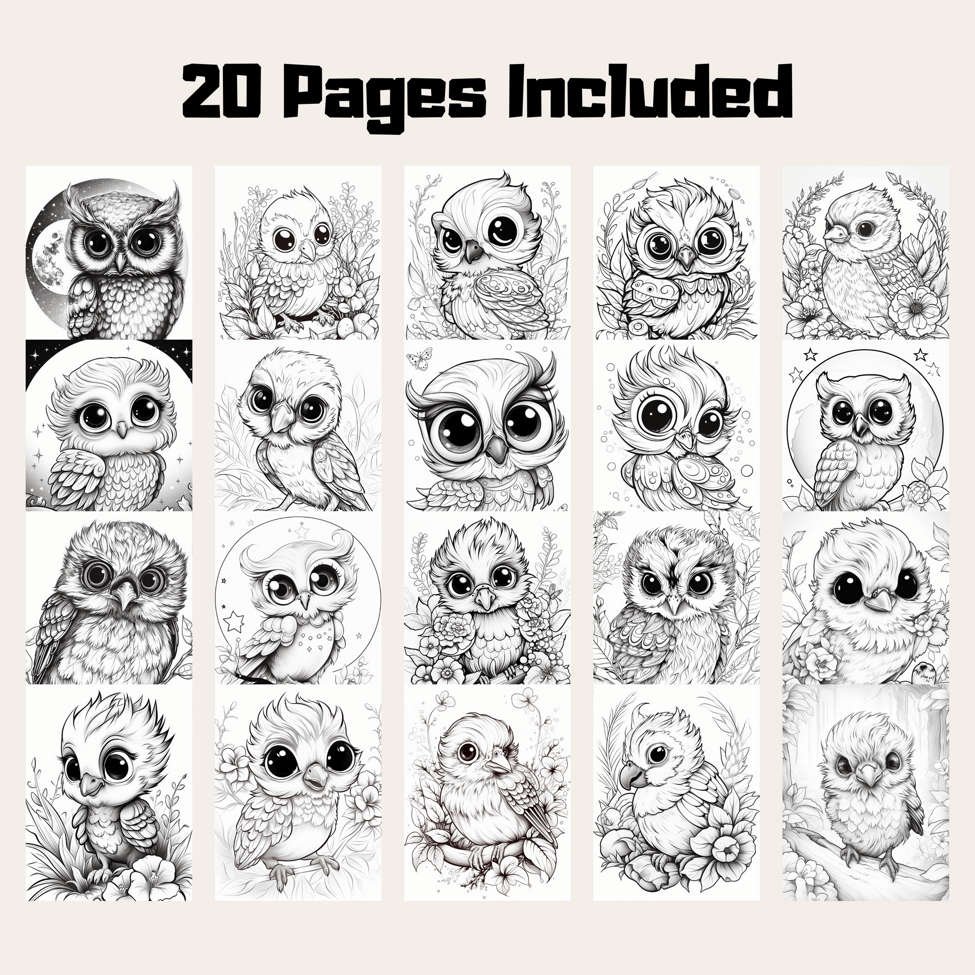 Cute Bird Coloring Book 1: Cute Baby Birds 20 Pages Included