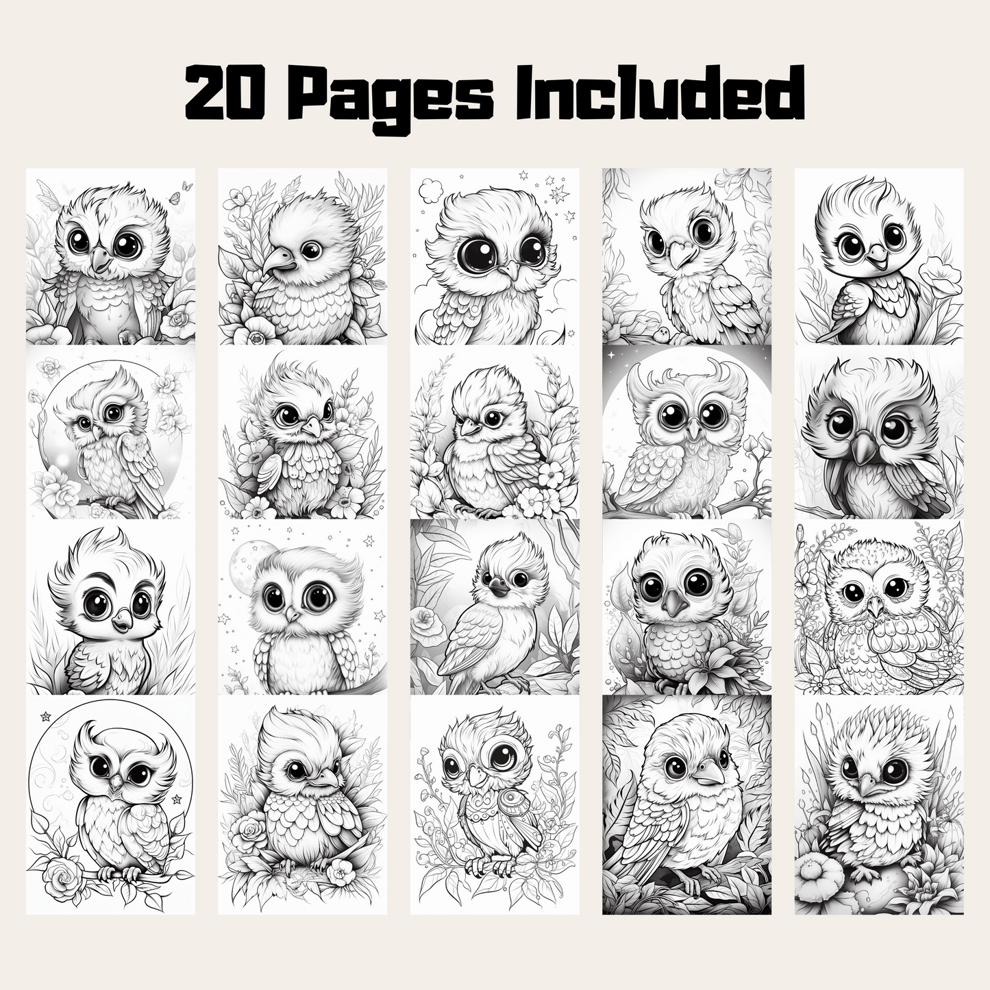 Cute Bird Coloring Book 2: Cute Baby Birds 20 Pages Included