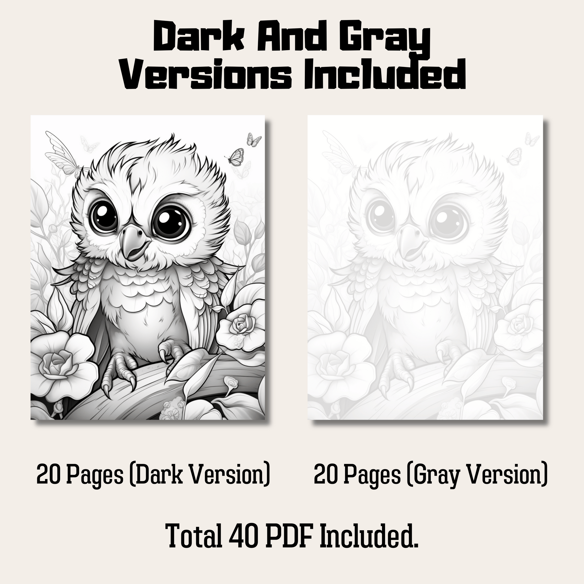 Cute Bird Coloring Book 2: Cute Baby Bird Dark And Gray Versions Demo