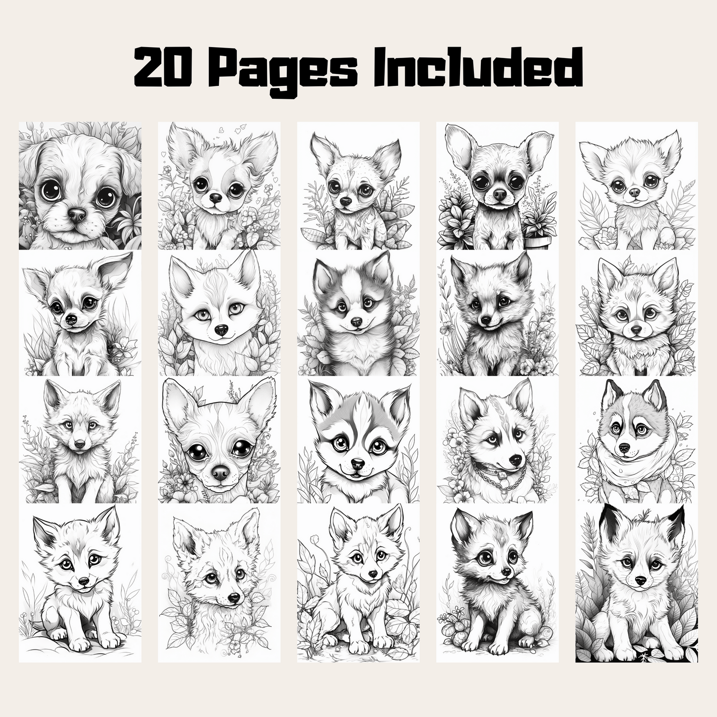 Cute Canine Family Coloring Book 1: Cute Baby Dogs 20 Pages Included