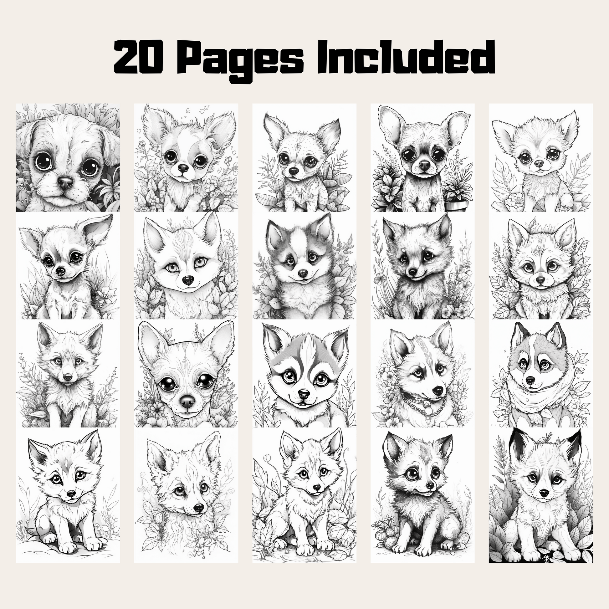Cute Canine Family Coloring Book 1: Cute Baby Dogs 20 Pages Included