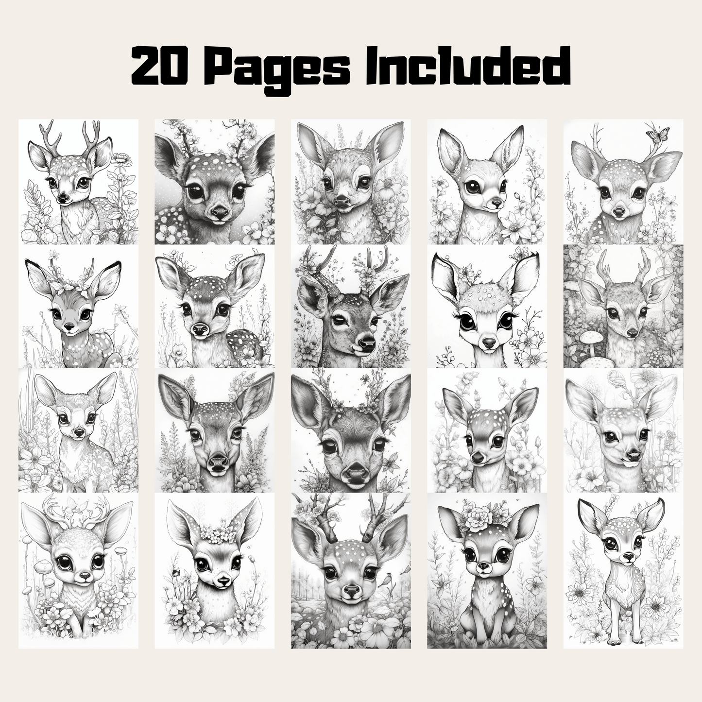 Cute Deer Coloring Book 1: Cute Baby Deers 20 Pages Included