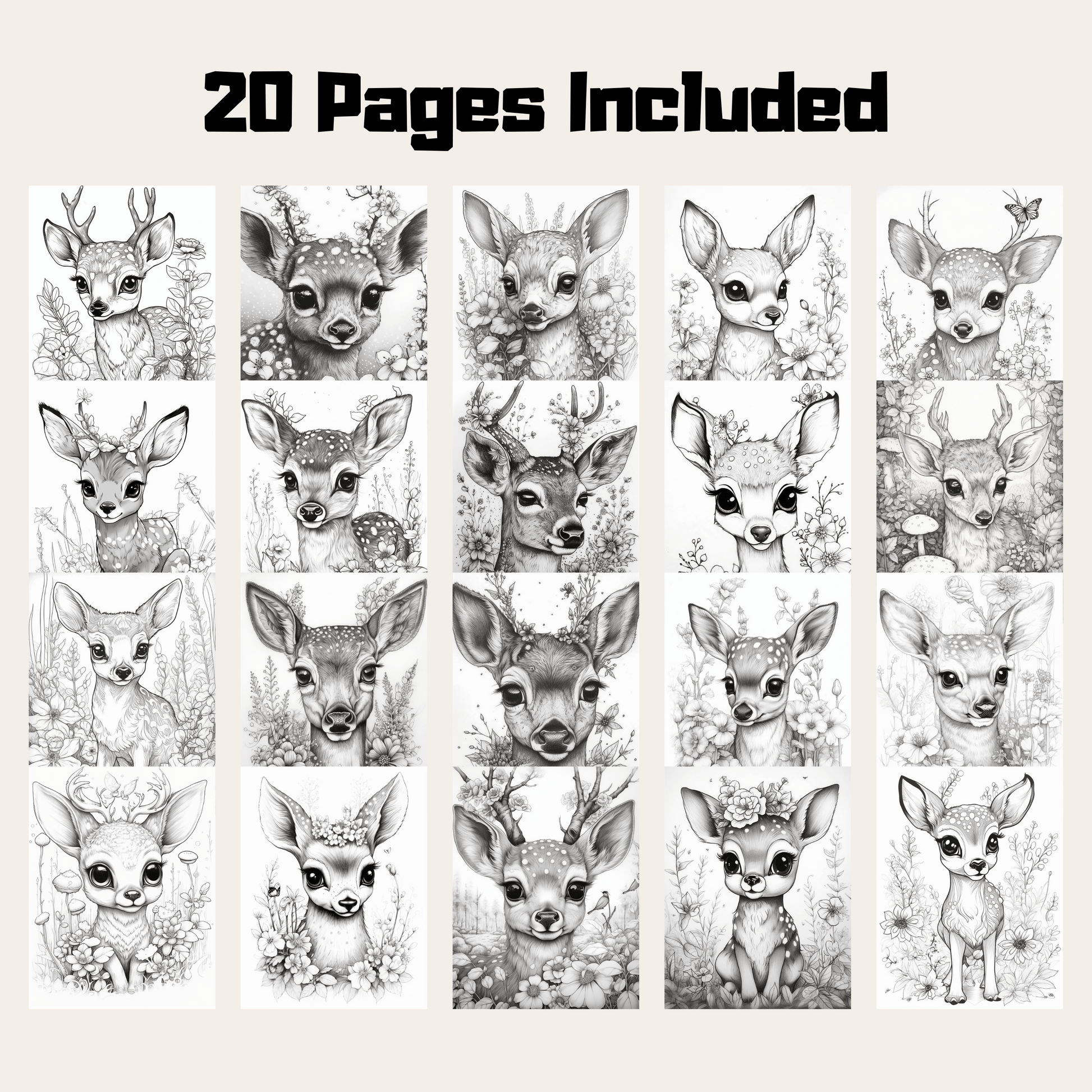 Cute Deer Coloring Book 1: Cute Baby Deers 20 Pages Included