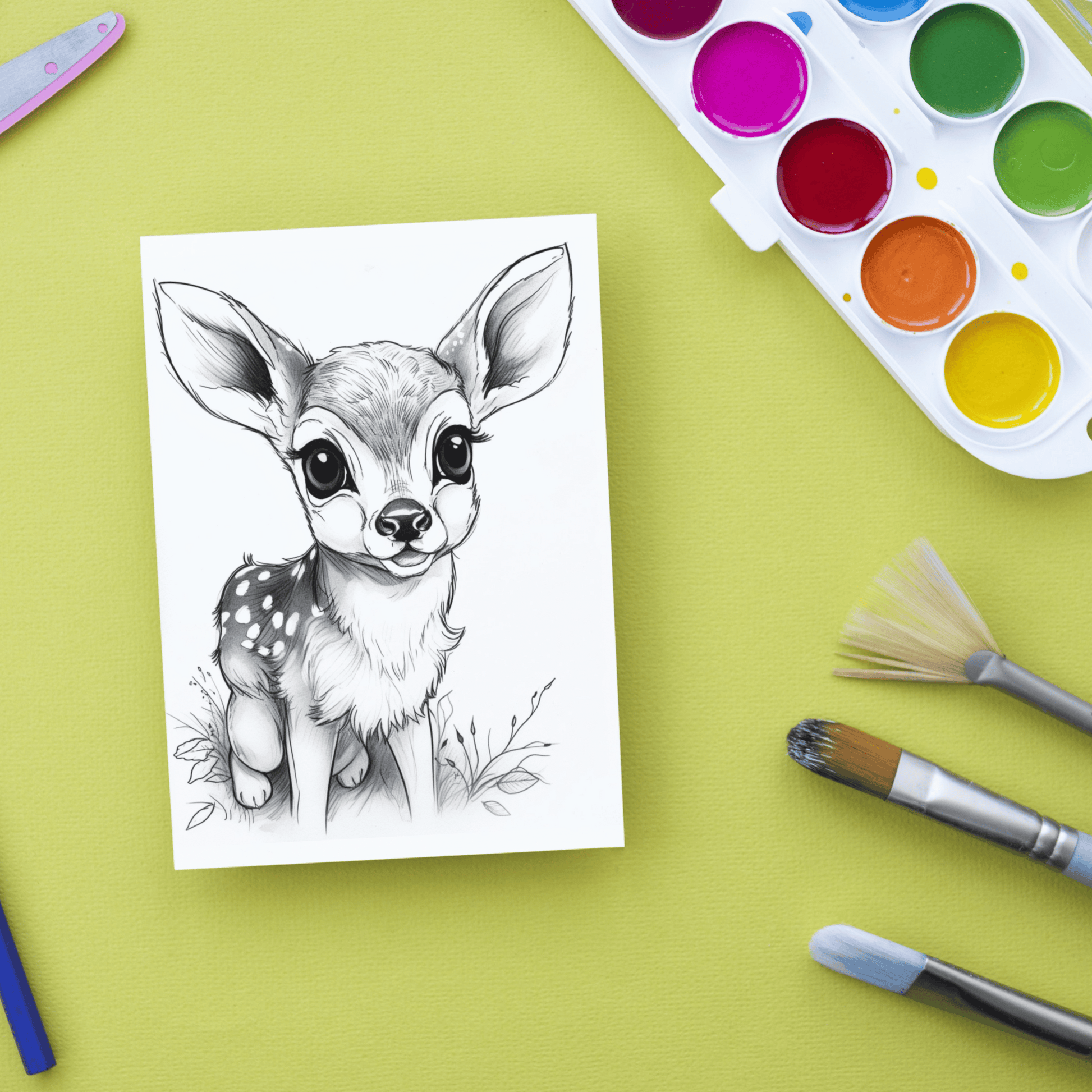 Cute Deer Coloring Book 2: Cute Baby Deer Print Out Demo