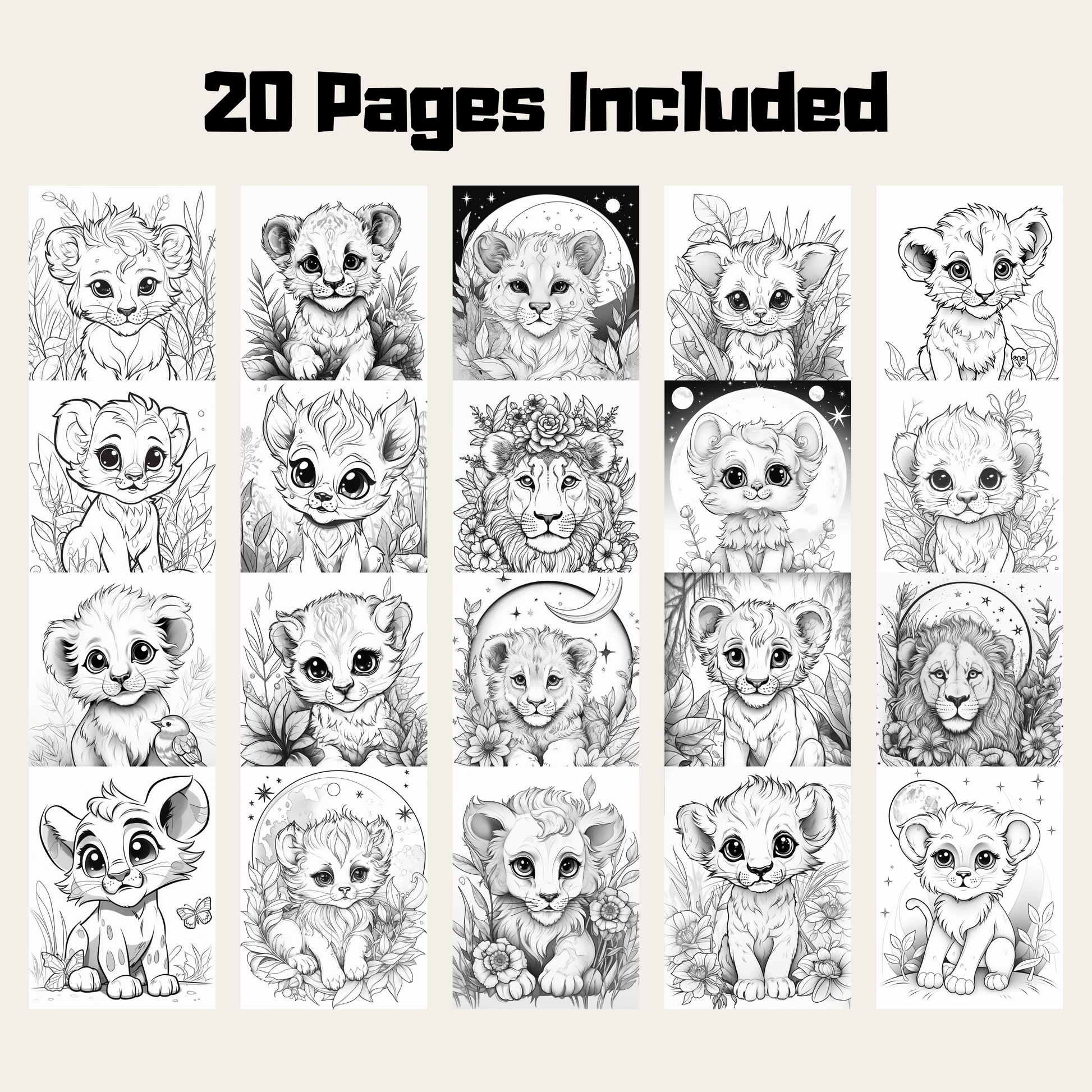 Cute Lion Coloring Book 1: Cute Baby Lions 20 Pages Included