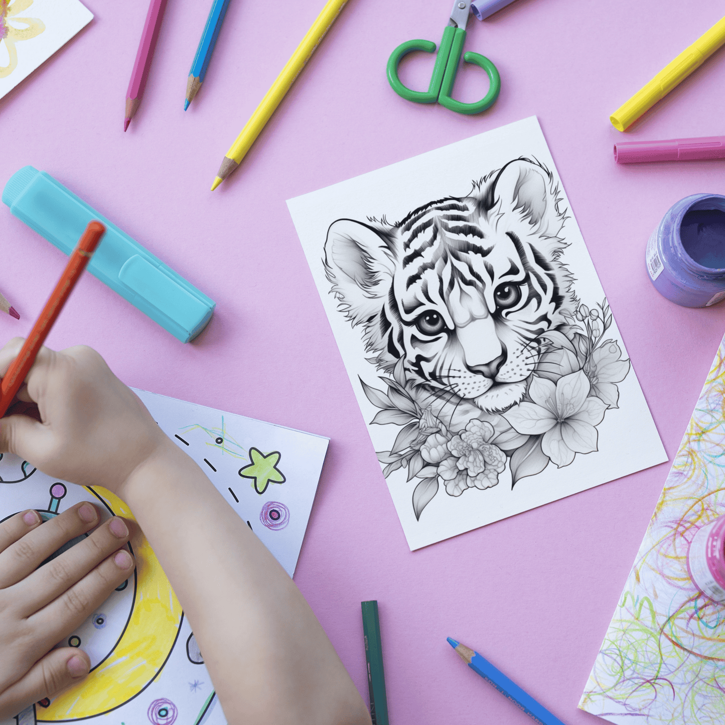 Cute Tiger Coloring Book 2: Cute Baby Tiger Print Out Demo