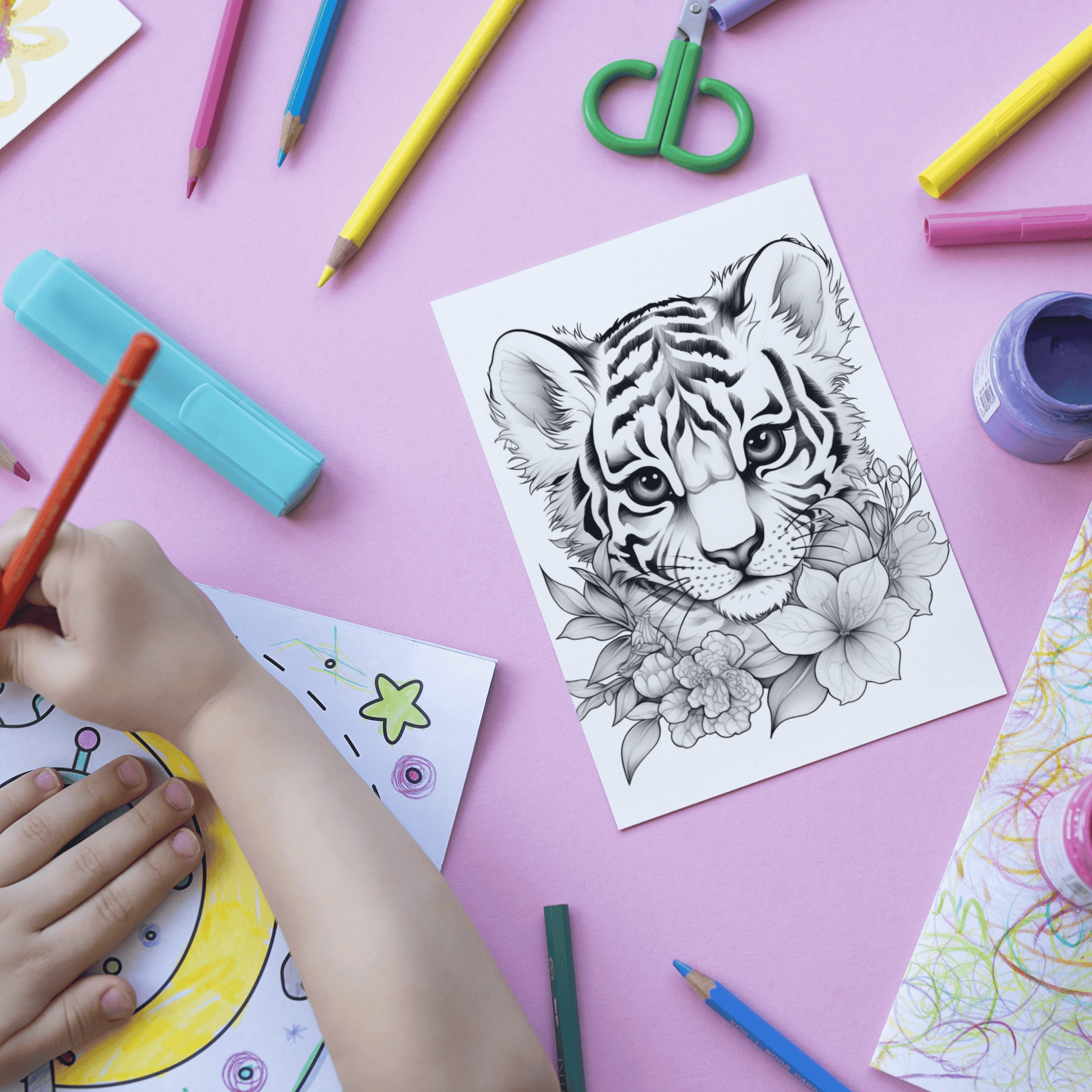 Cute Tiger Coloring Book 2: Cute Baby Tiger Print Out Demo