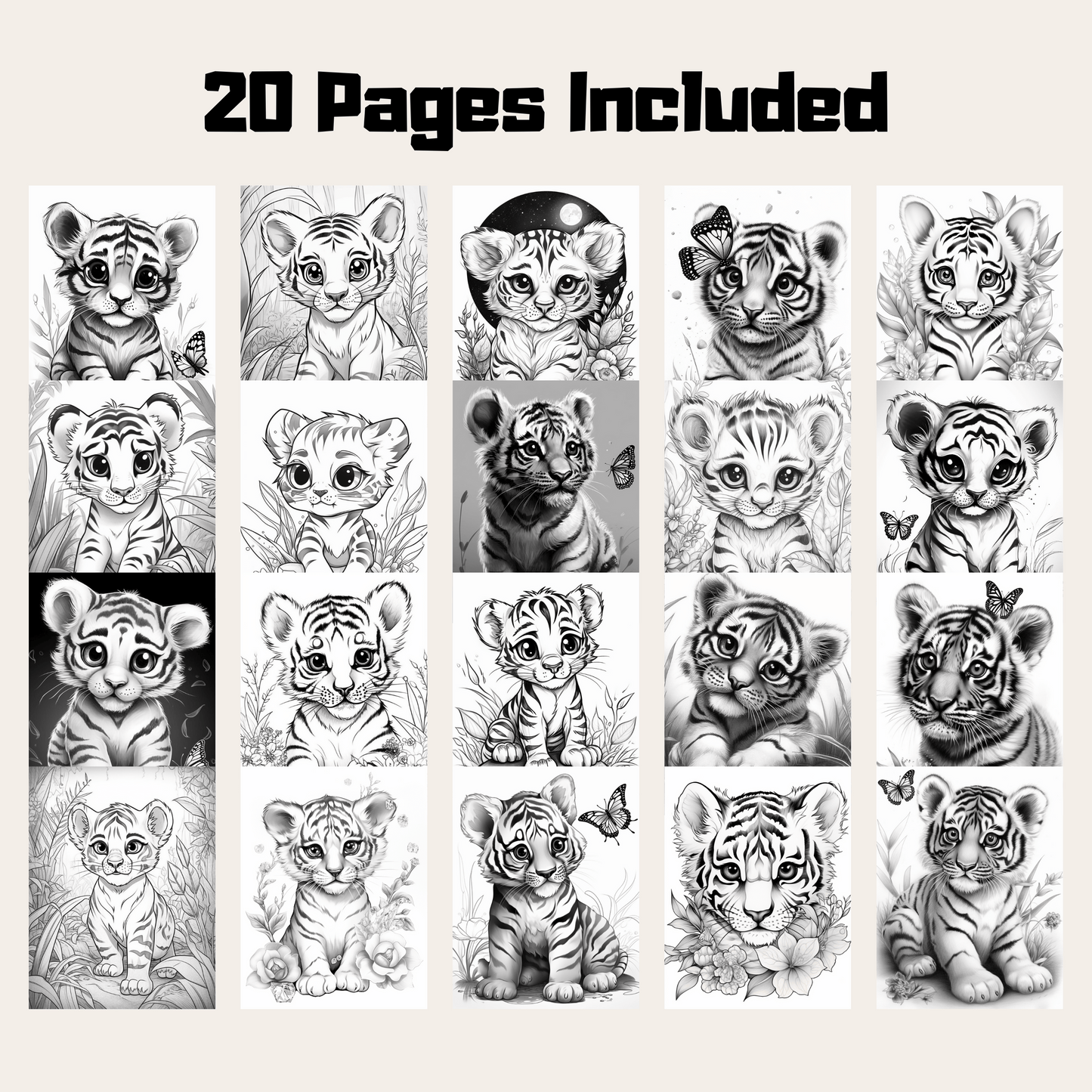 Cute Tiger Coloring Book 2: Cute Baby Tigers 20 Pages Included