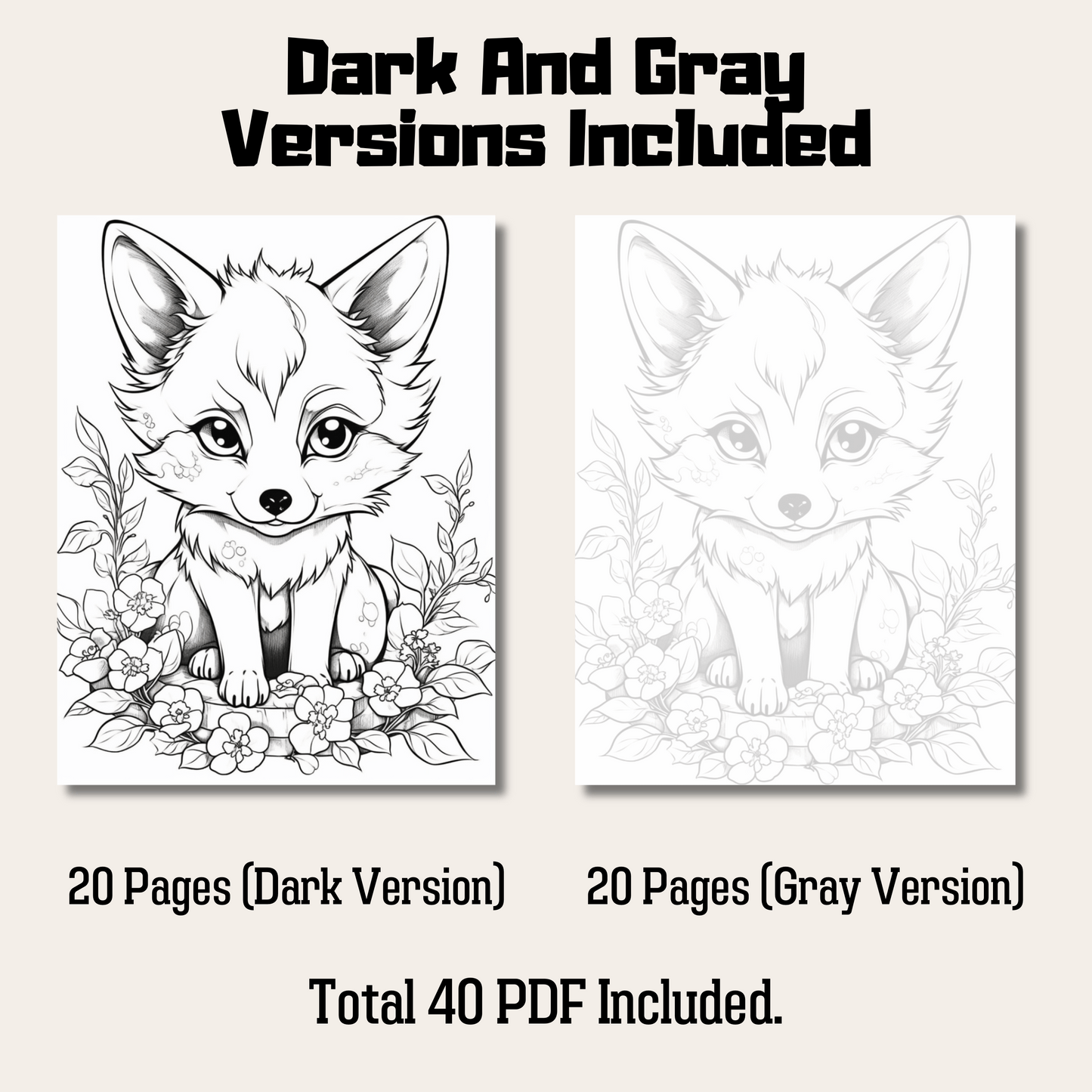Cute Wolf Coloring Book 1: Cute Baby Wolf Dark And Gray Versions Demo