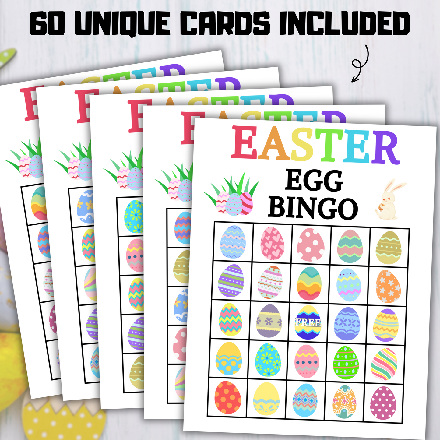 60 Easter Egg Bingo Game | Easter Bingo Boards Activity for All Ages