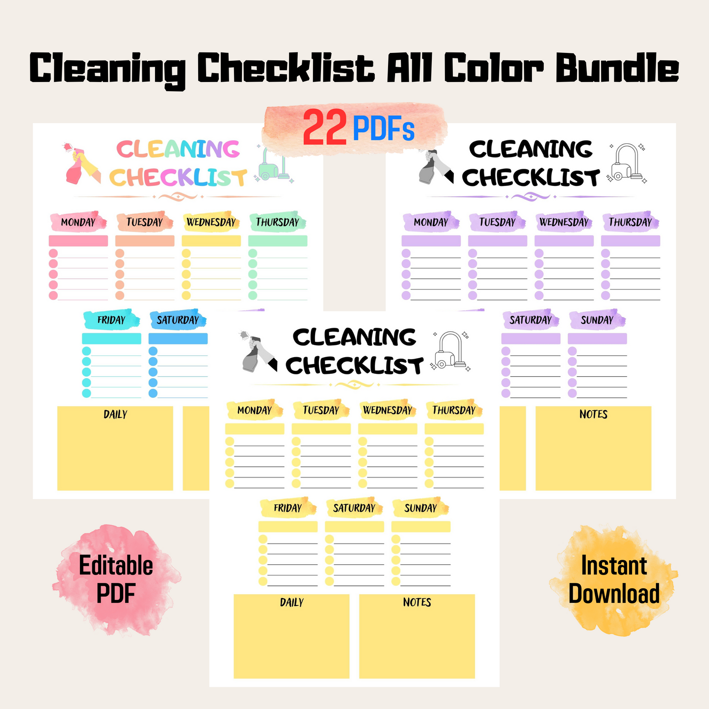 Cleaning Checklist For Edit Rainbow Color, Household Planner Printable, Editable Cleaning Schedule, Editable Chore Chart, Cleaning Planner PDF