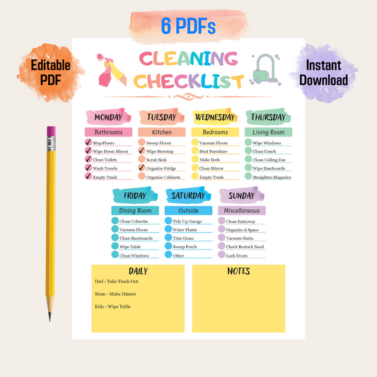 Editable Cleaning Schedule 8: Rainbow Color