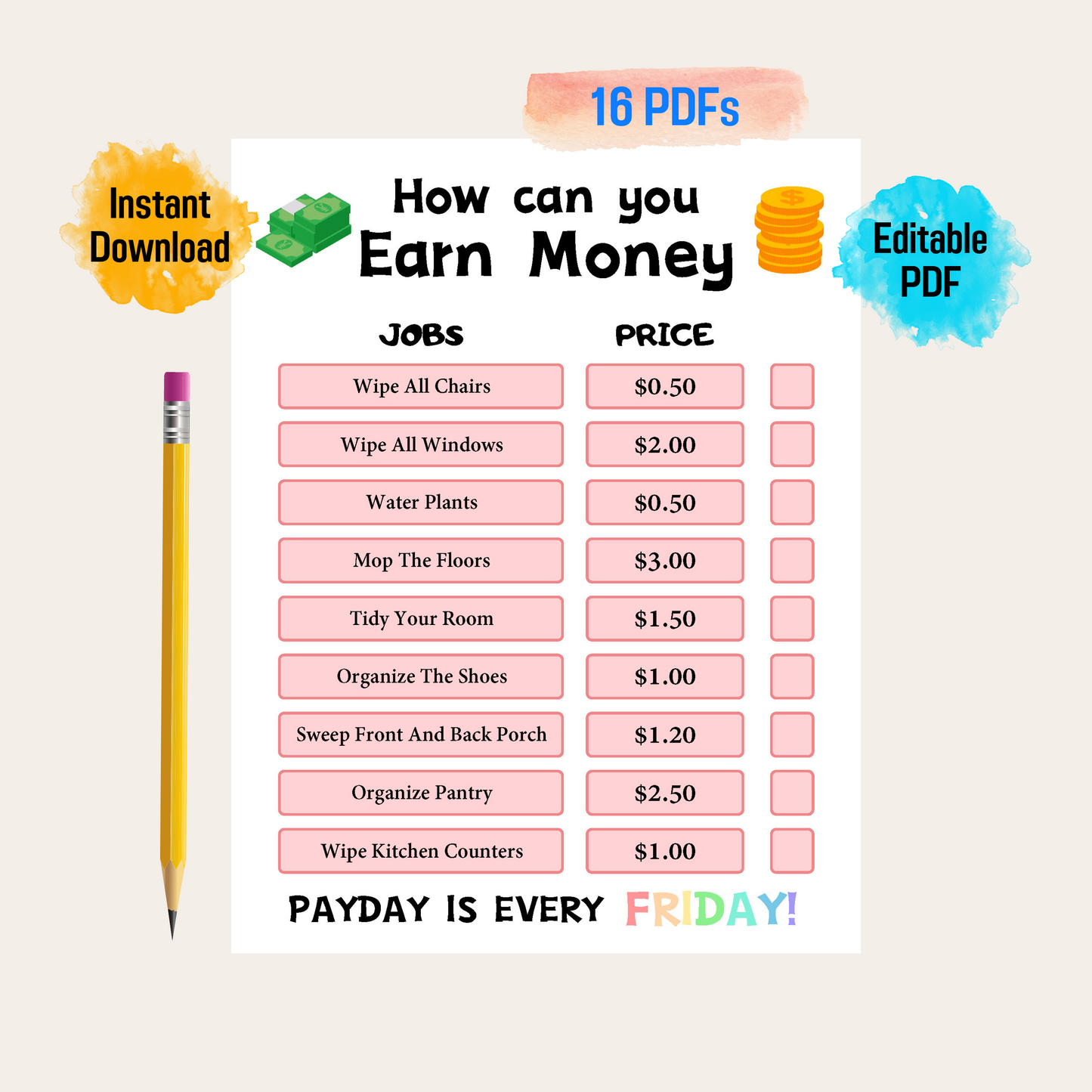 How to Earn Money Chore Chart, Responsibility Chart for Kids, Customizable Allowance Chore Chart for Kids, Printable Chore Chart For Kids