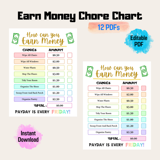 Editable How To Earn Money Chore Chart 2: Rainbow Color