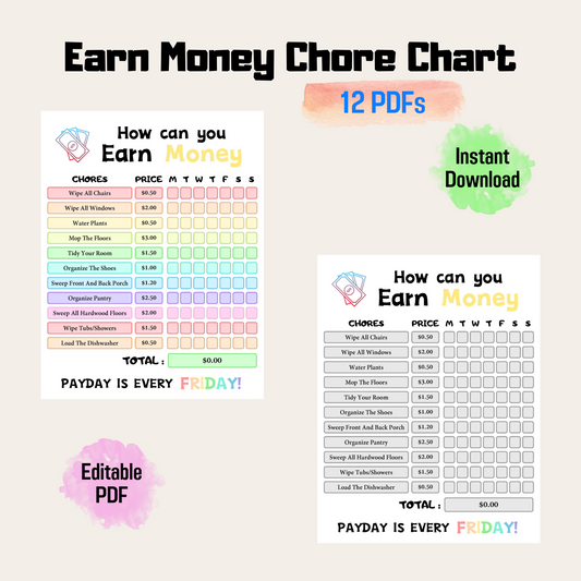 Editable How To Earn Money Chore Chart 3: Rainbow Color