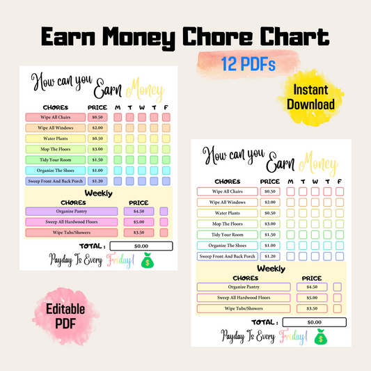 Editable How To Earn Money Chore Chart 4: Rainbow Color
