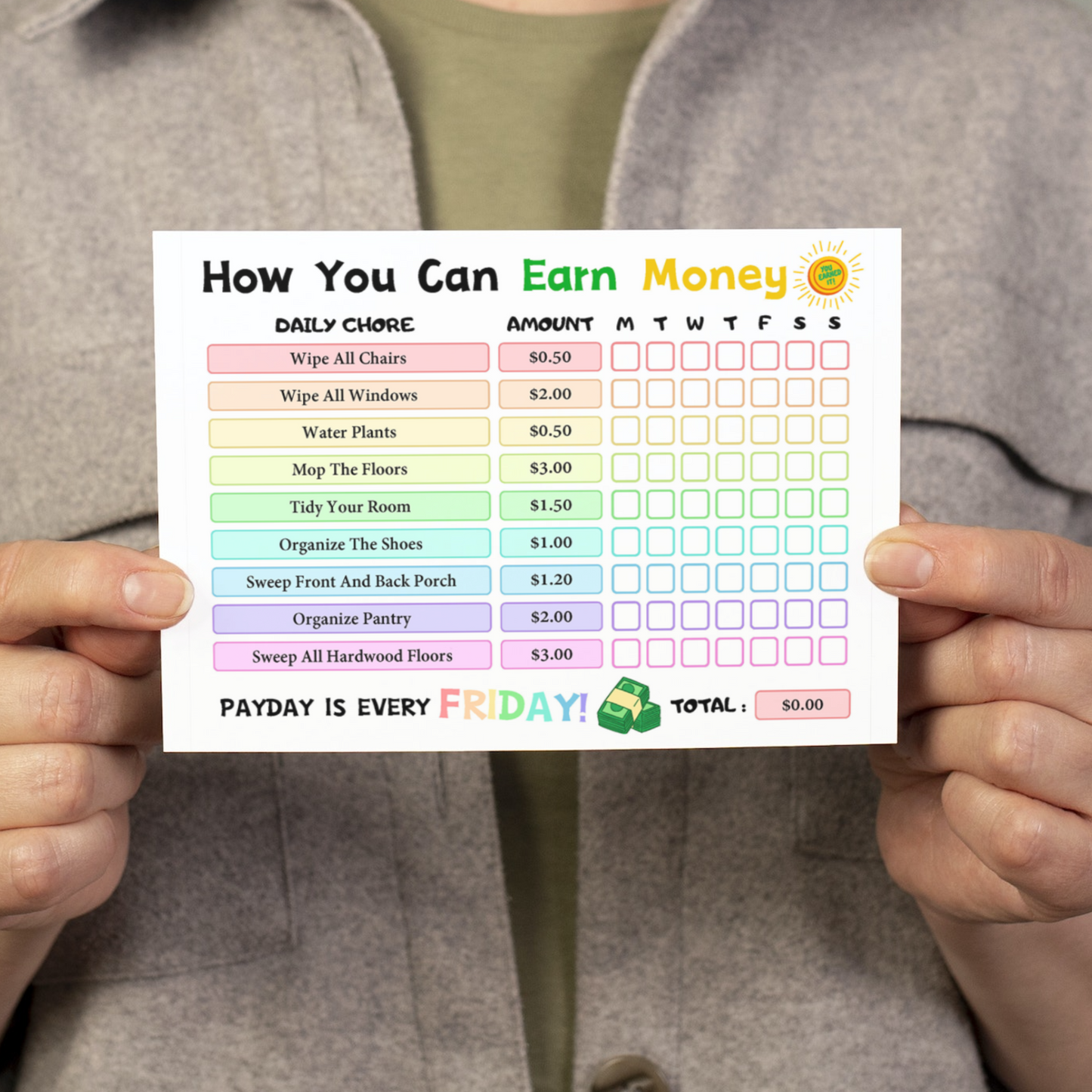 Editable How To Earn Money Chore Chart 5: Rainbow Color Print Out Demo