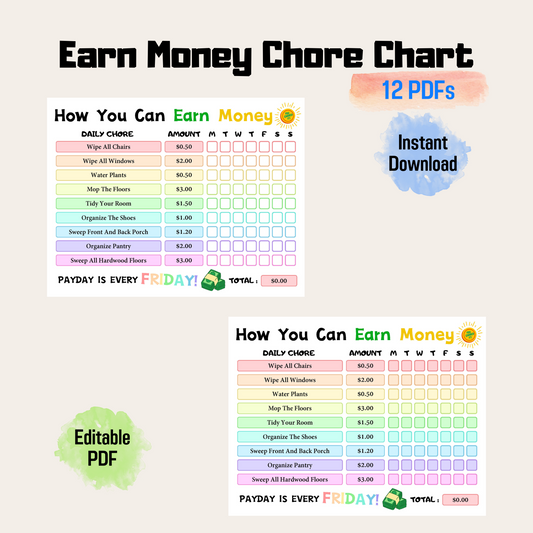 Editable How To Earn Money Chore Chart 5: Rainbow Color