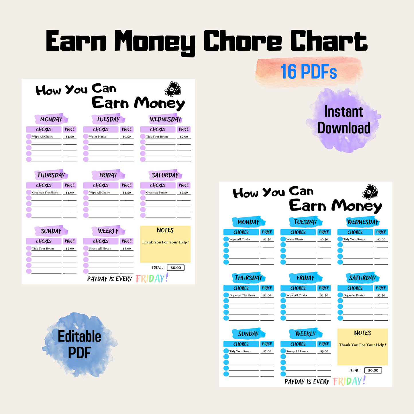 How You Can Earn Money Chart Printable, Weekly Chore Chart For Kids, Editable Responsibility Chart for Kids PDF, Editable Allowance Chart
