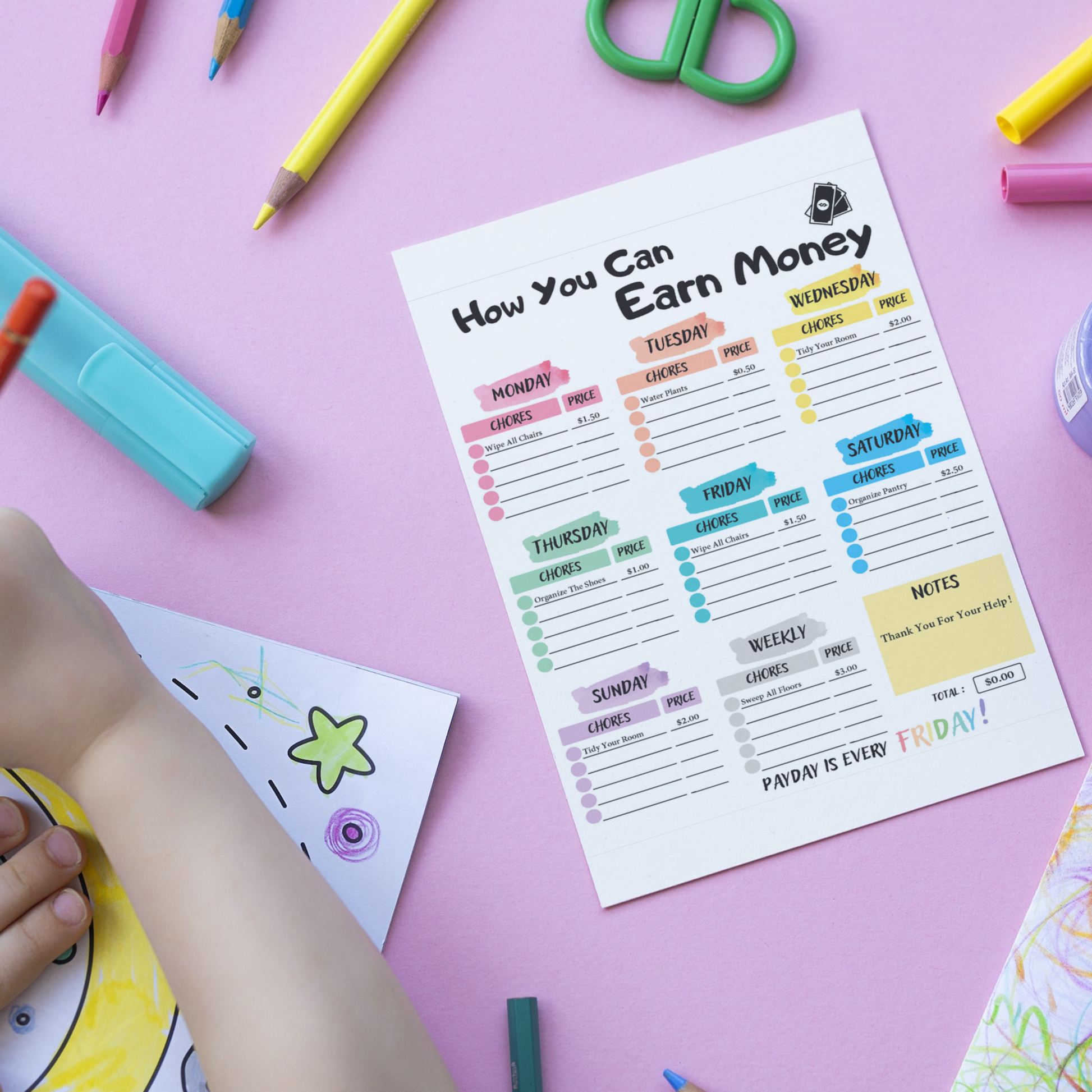 Editable How To Earn Money Chore Chart 6: Rainbow Color Print Out Demo