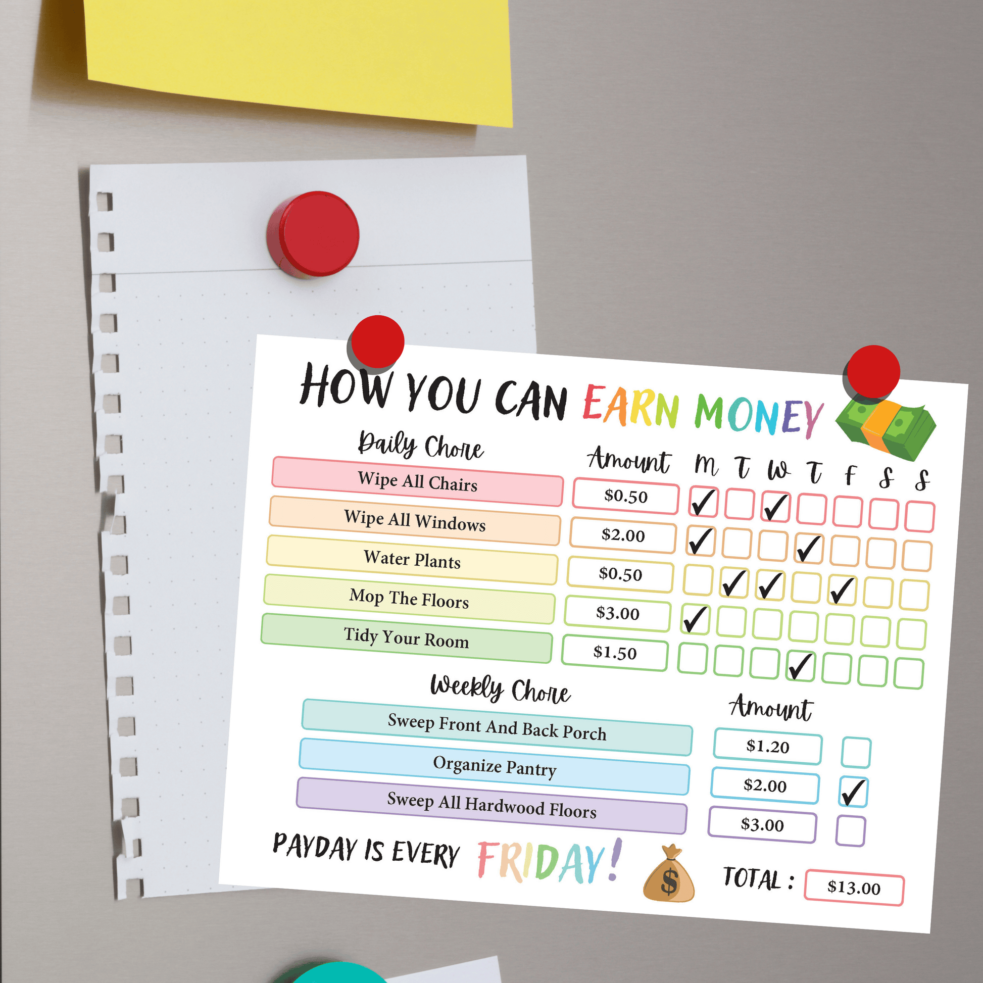Editable How To Earn Money Chore Chart 7: Rainbow Color Print Out Demo