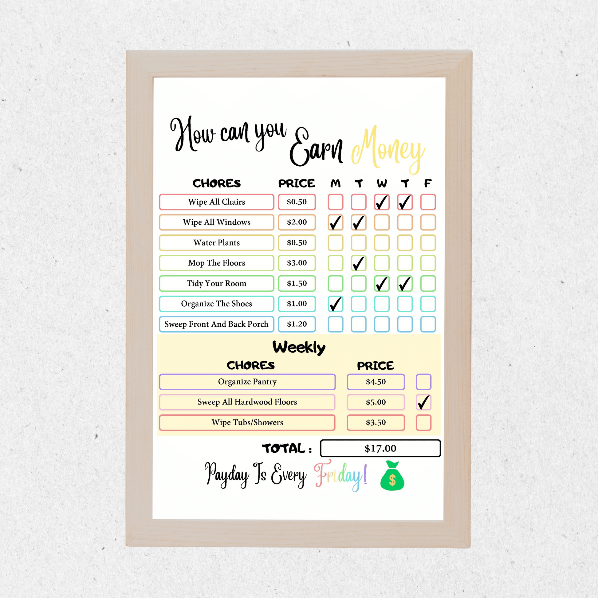 Editable How To Earn Money Chore Chart Bundle 2: All Color Bundle Print Out Demo
