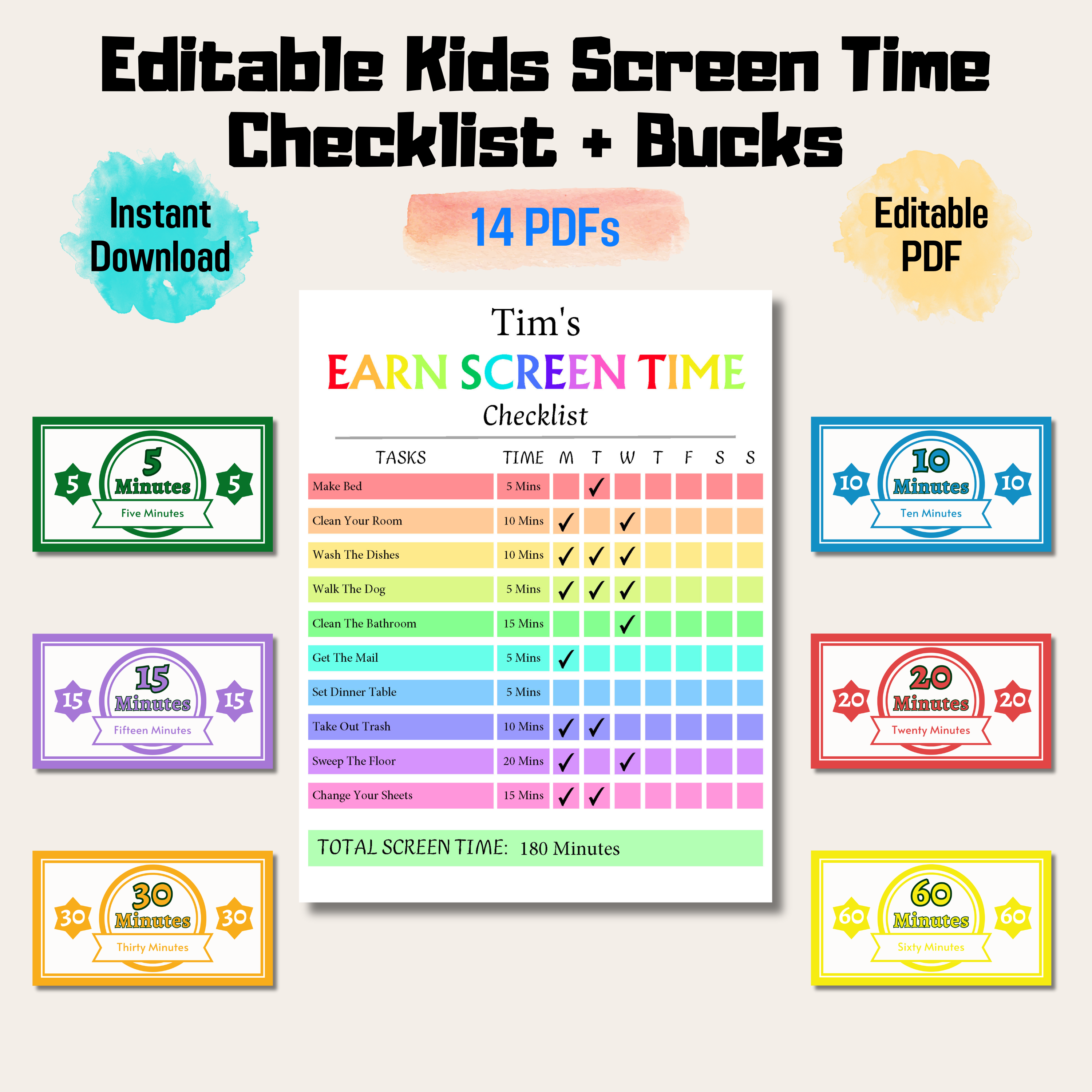 Editable Screen Time Checklist + Screen Bucks For Kids & Teens, Instan ... Editable Screen Time Checklist + Screen Bucks For Kids & Teens, Instan ...