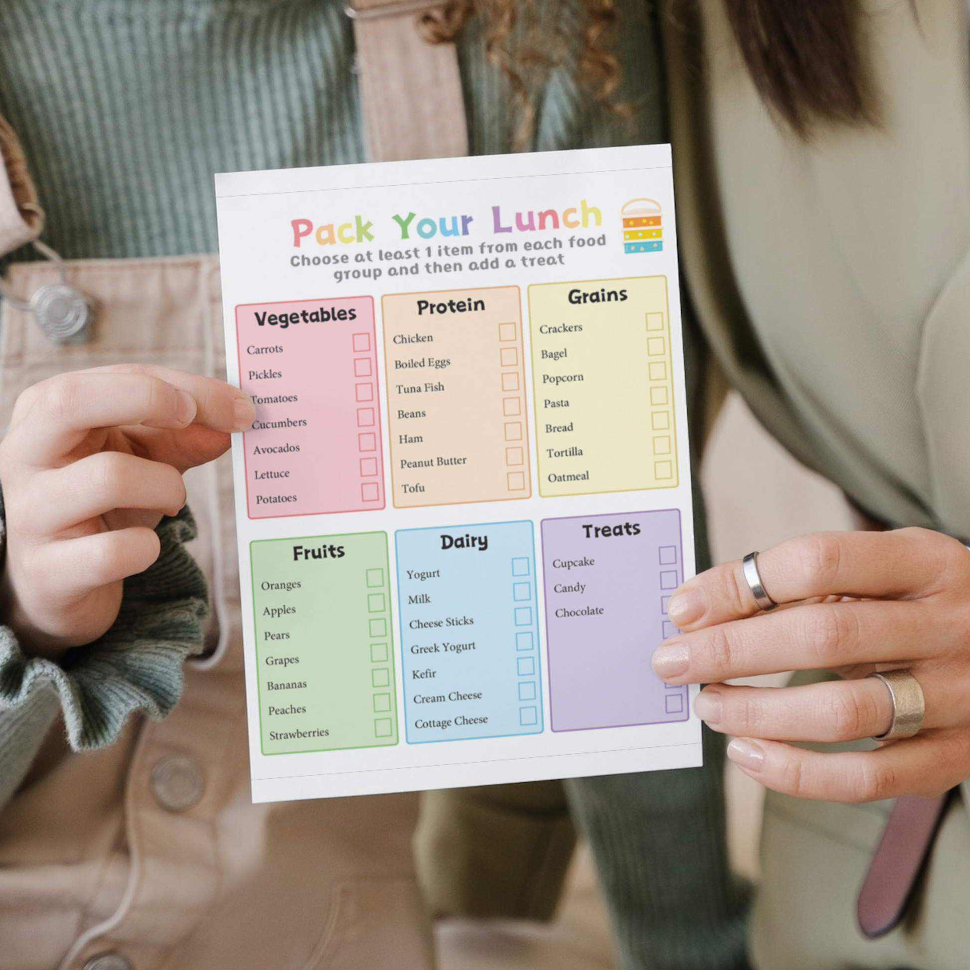 Editable Pack Lunchbox Checklist 1: Rainbow Color Print Out Demo